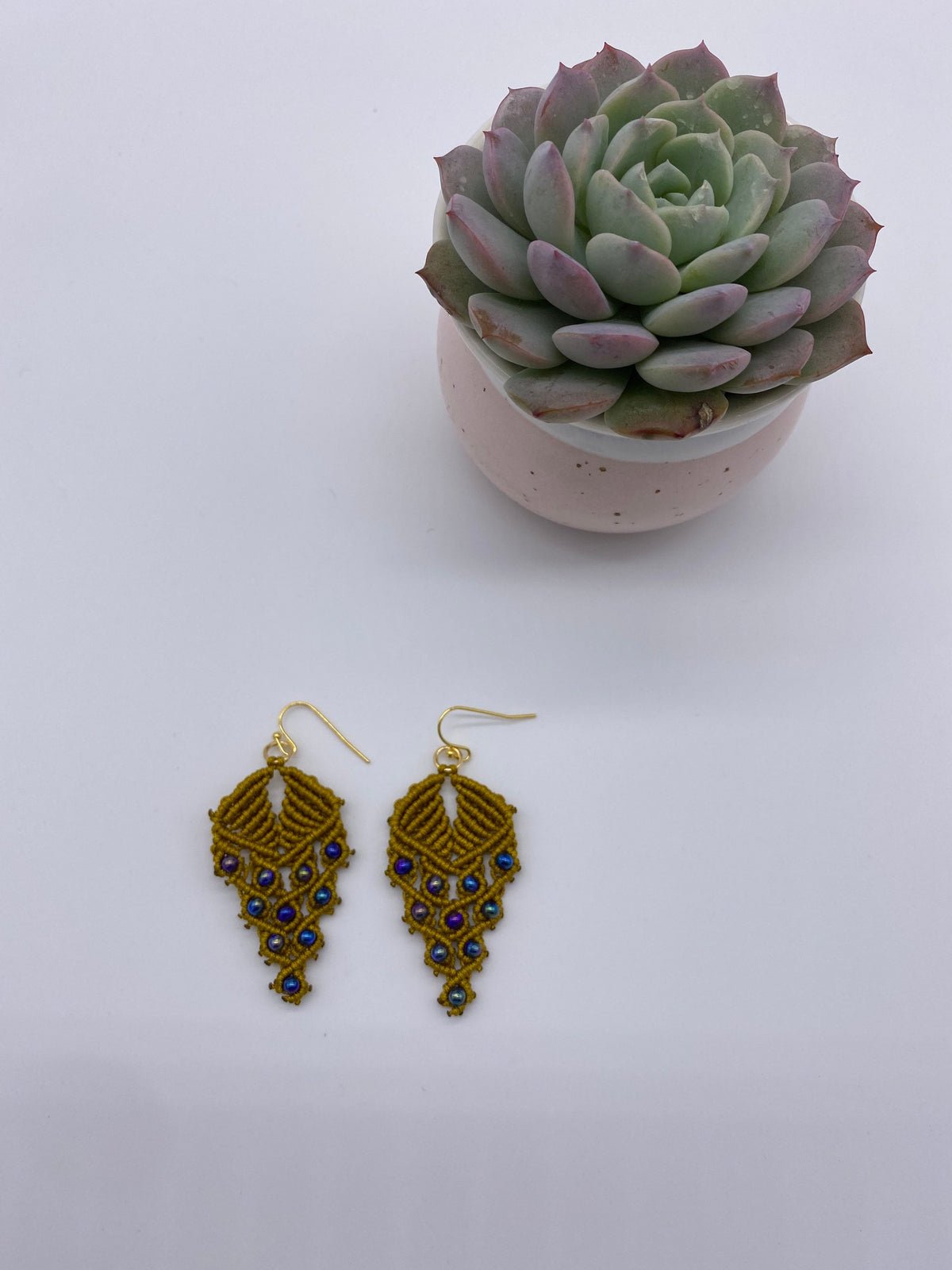 Handmade Macrame Dangle Earrings: Bohemian Gold Plated Hooks