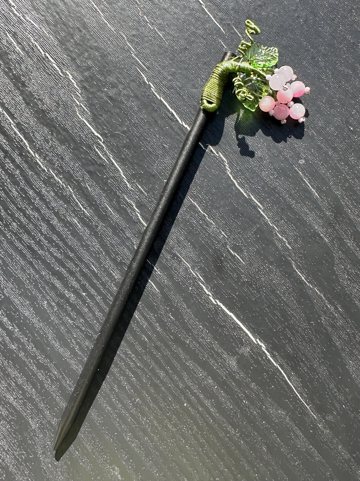 Vintage Hair Stick, Grape Hairpin, (light purple Kunzite gemstone) Ancient Style Costume Handmade Wooden Hair Accessory