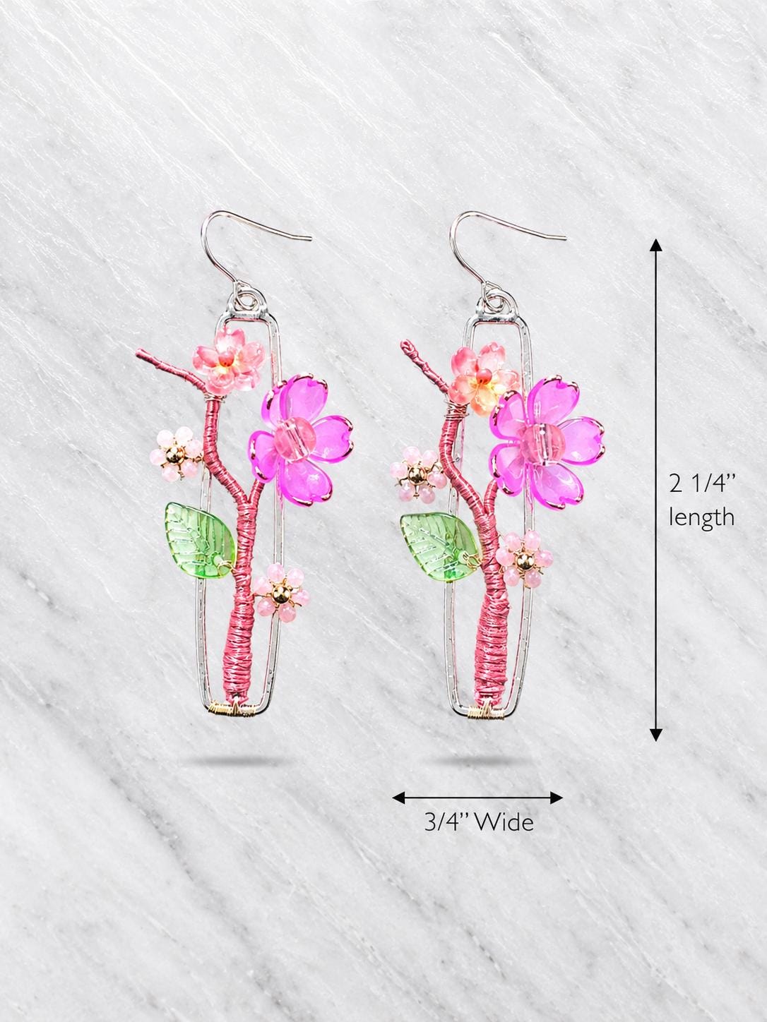 Gold Plated, cherry blossom, size: 2 1/4” Length X 3/4” wide