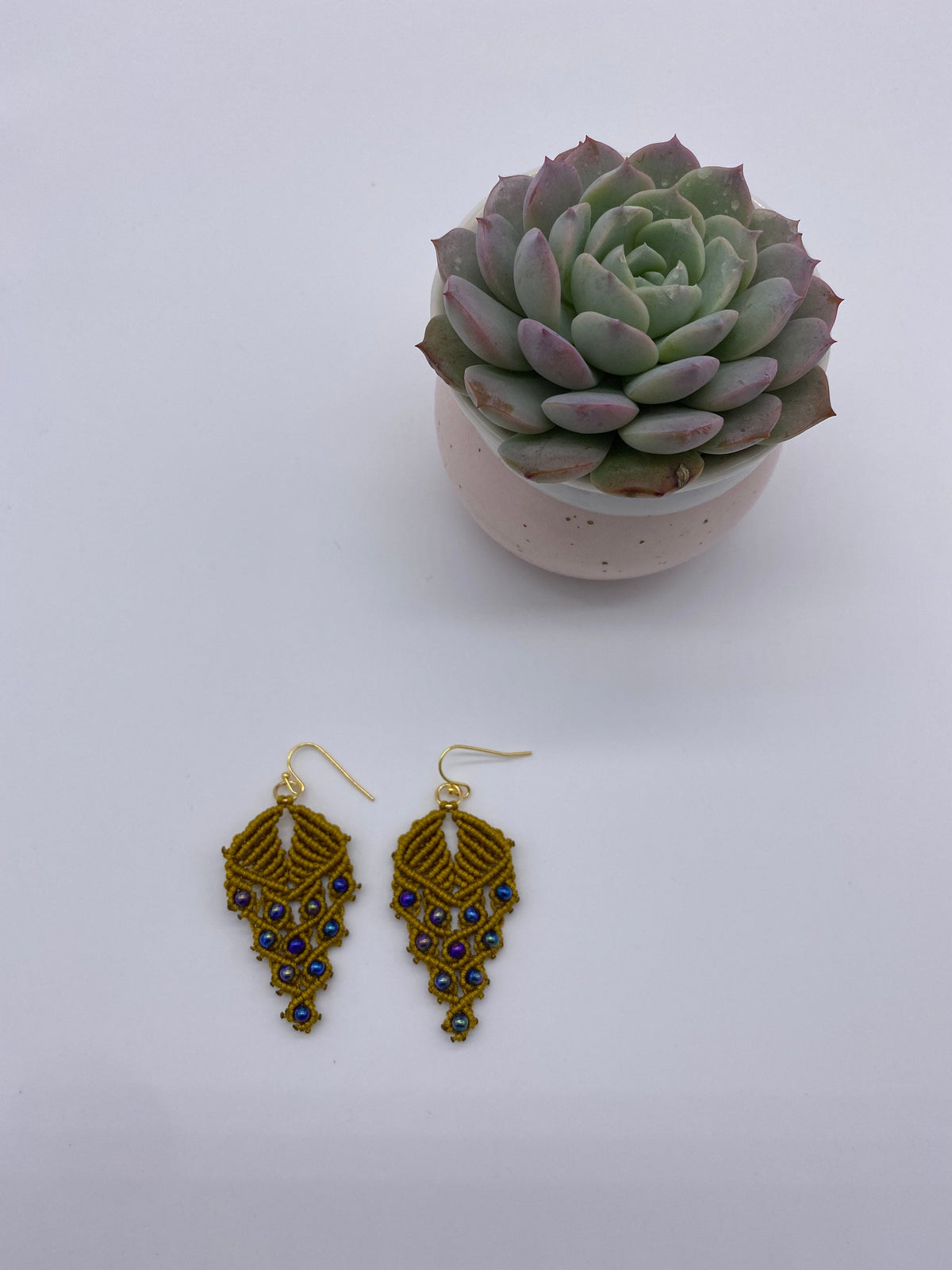 Handmade Macrame Dangle Earrings: Bohemian Gold Plated Hooks