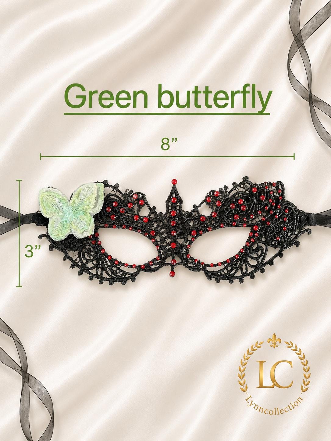 Lace Masquerade Mask, Red Rhinestone and Butterfly, Party Costume