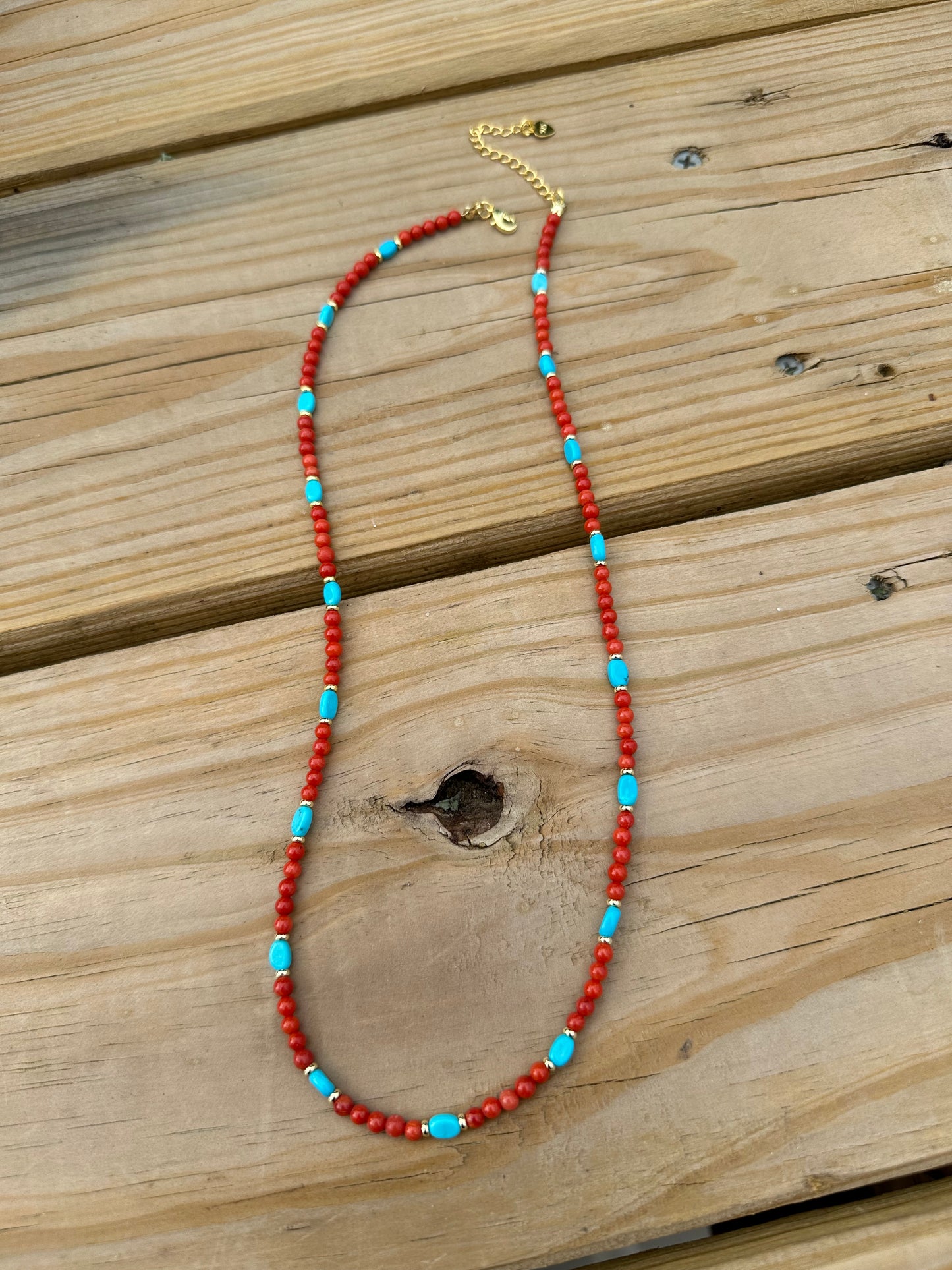 925 Sterling Silver gold plated with Red Coral And Turquoise three row bracelet and necklace ( two in one)