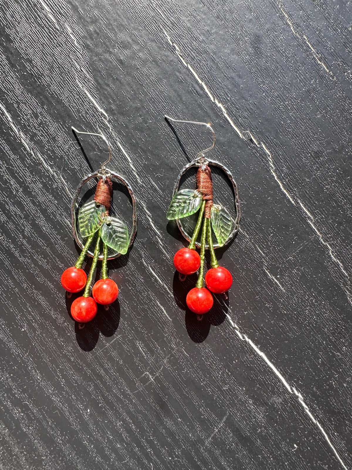 Gold Plated, made with gemstone cherry , size: 2”Length X 3/4” wide