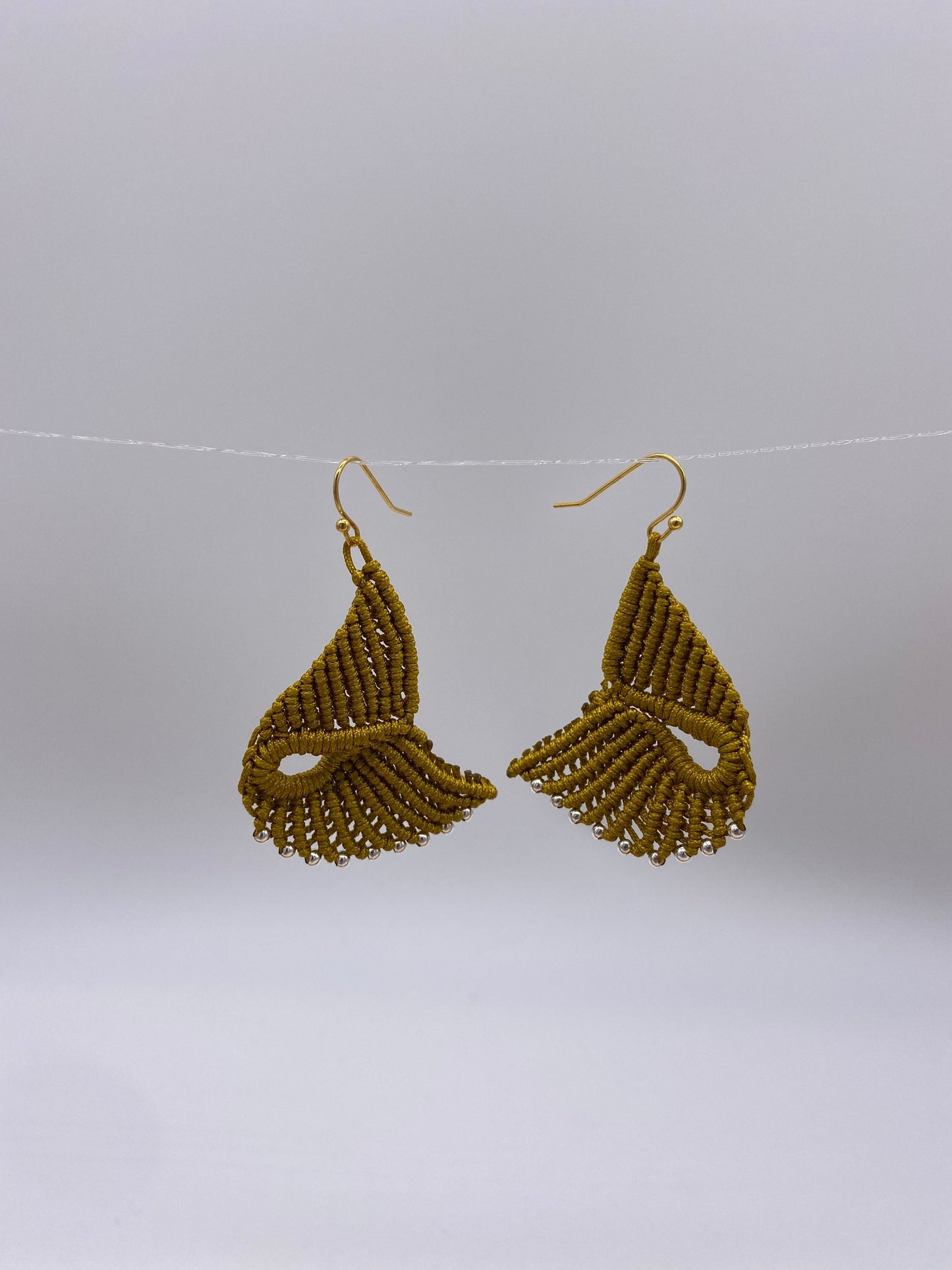 Gold Macrame Dangle Earrings: Bohemian Tribal Jewelry