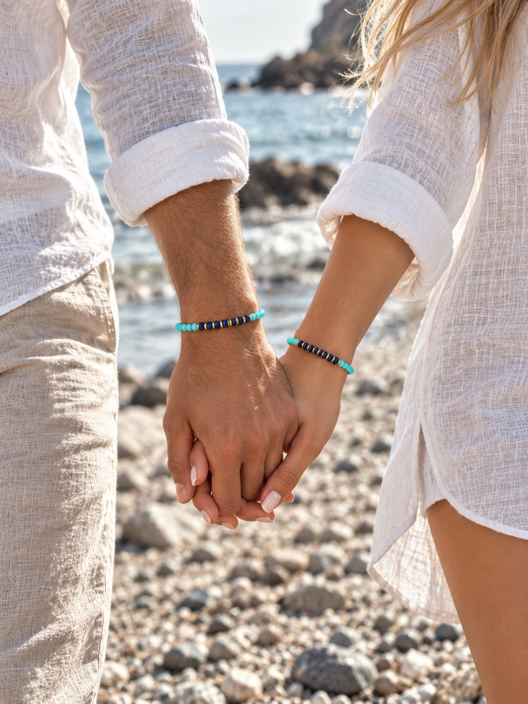 Handmade Bracelet for HIM OR HER. Made with 3mm turquoise. 14K Gold Plated Spacer Beads, 2x3mm lapis lazuli, Adjustable knotted Cord