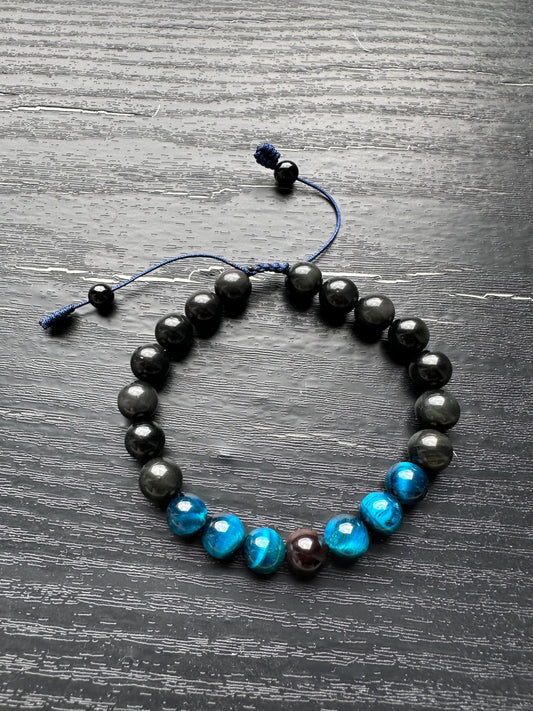 Bracelet For Men Natural Stone Beads 8mm obsidian Bracelet with Blue Eye Stretch Bracelets Adjustable Bracelet for Men