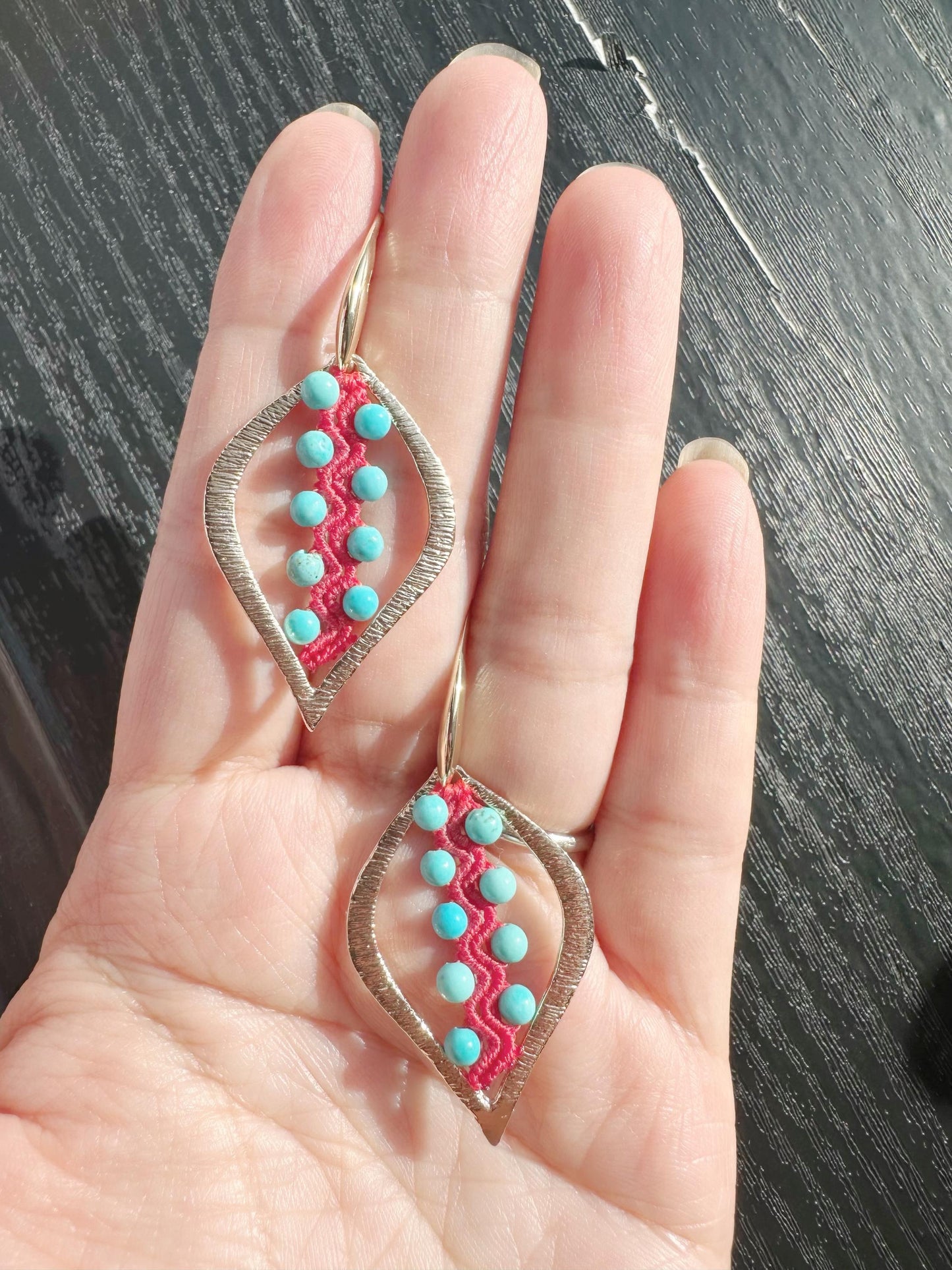 Macrame Turquoise Earrings, 18K Gold Plated, Dangle Earrings