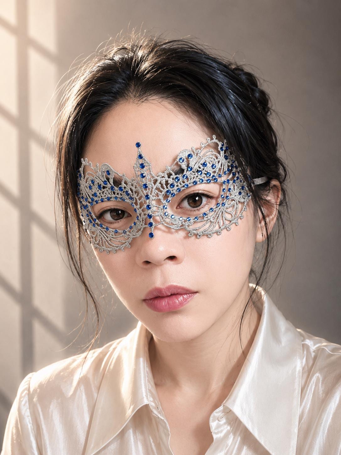 Gray Color Lace Masquerade Mask, Halloween party mask, Rhinestone masquerade mask