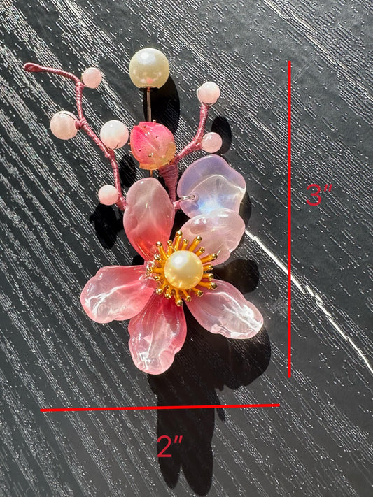 Handmade  brooch, pink color acrylic beads and gemstone beads with silk thread