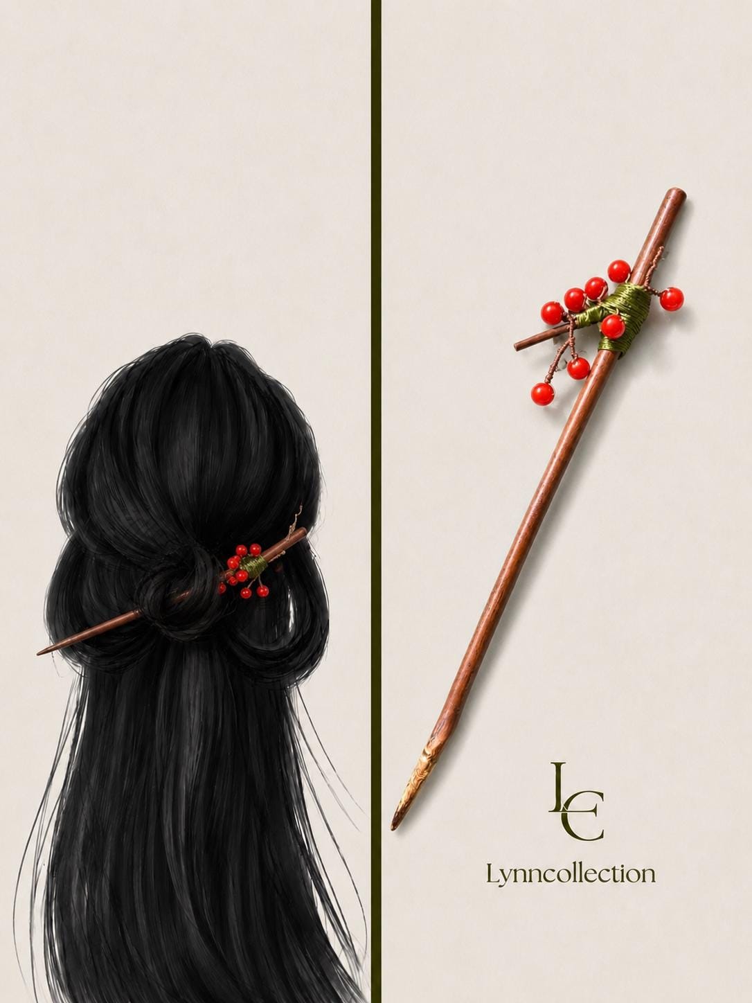 Vintage Hair Stick, Cherry Hairpin, ( agates gemstone) Ancient Style Costume Handmade bamboo Hair Accessory