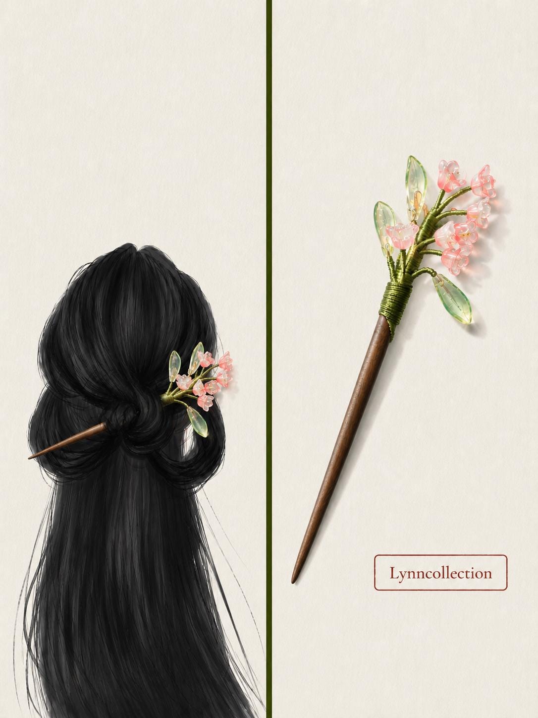 Vintage Hair Stick, lily of the valley Hairpin, Ancient Style Costume Handmade wooden Hair Accessory