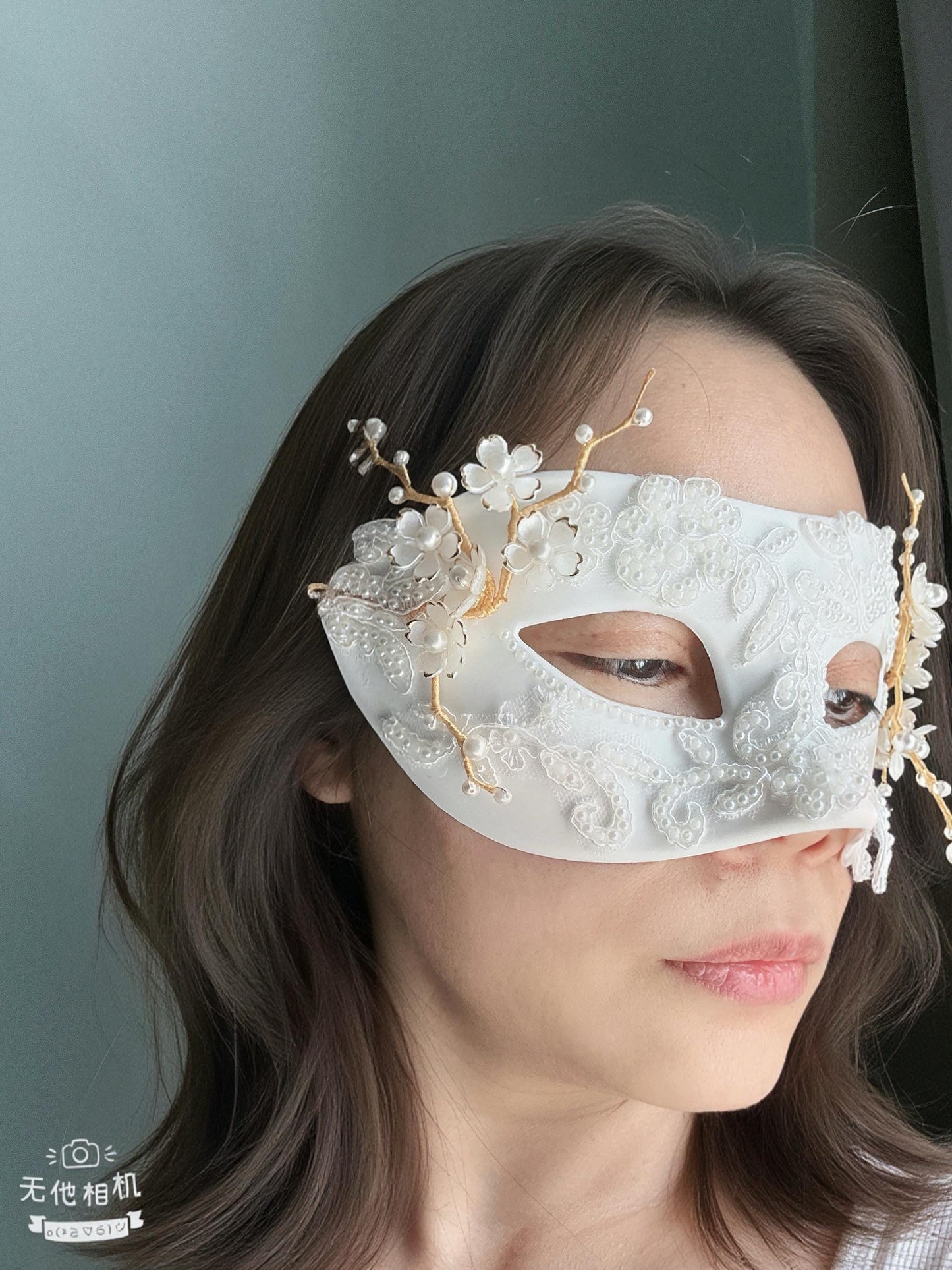 White Venetian Mask,size: (3.15"x7") Handmade White Venetian Mask – Pearl Floral Masquerade Mask, Elegant Costume Mask, Fairy-core, Party