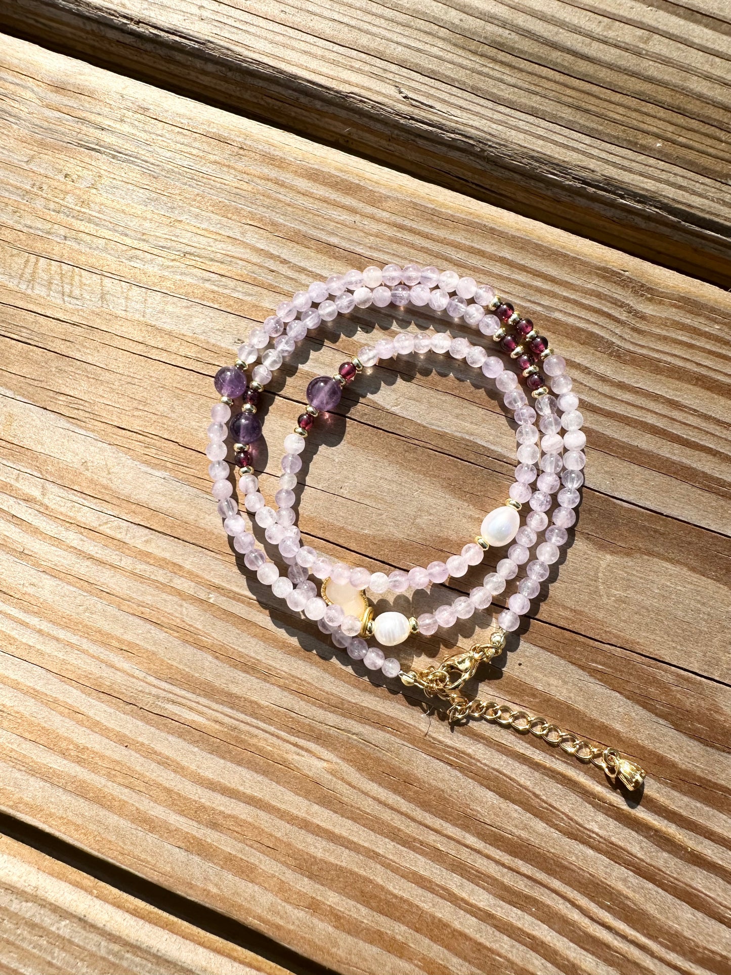 925 Sterling Silver gold plated with Natural Lavender Amethyst three row bracelet and necklace ( two in one)