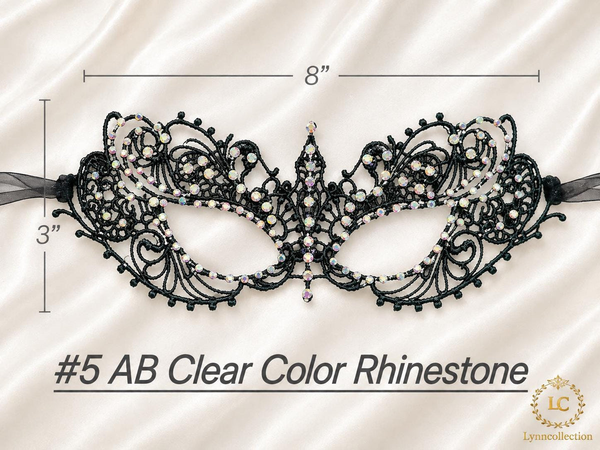 Rhinestone Lace Masquerade Mask: Hard Embroidery Party Mask, approx 130-140 pieces rhinestones