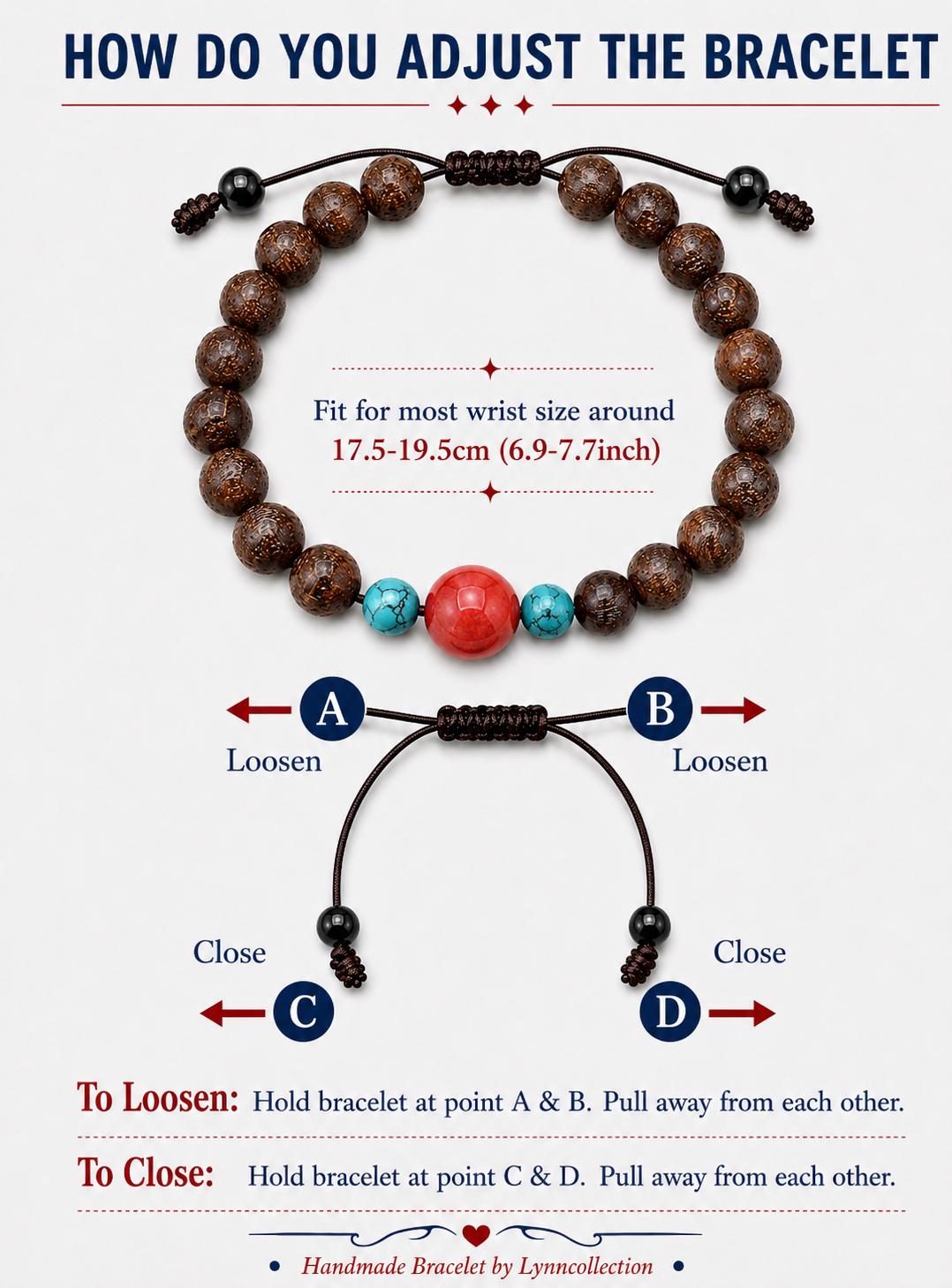 Handmade Bracelet for HIM AND HER. Made it with 8mm sandalwood and red coral, 4mm turquoise. Adjustable Knotted cord