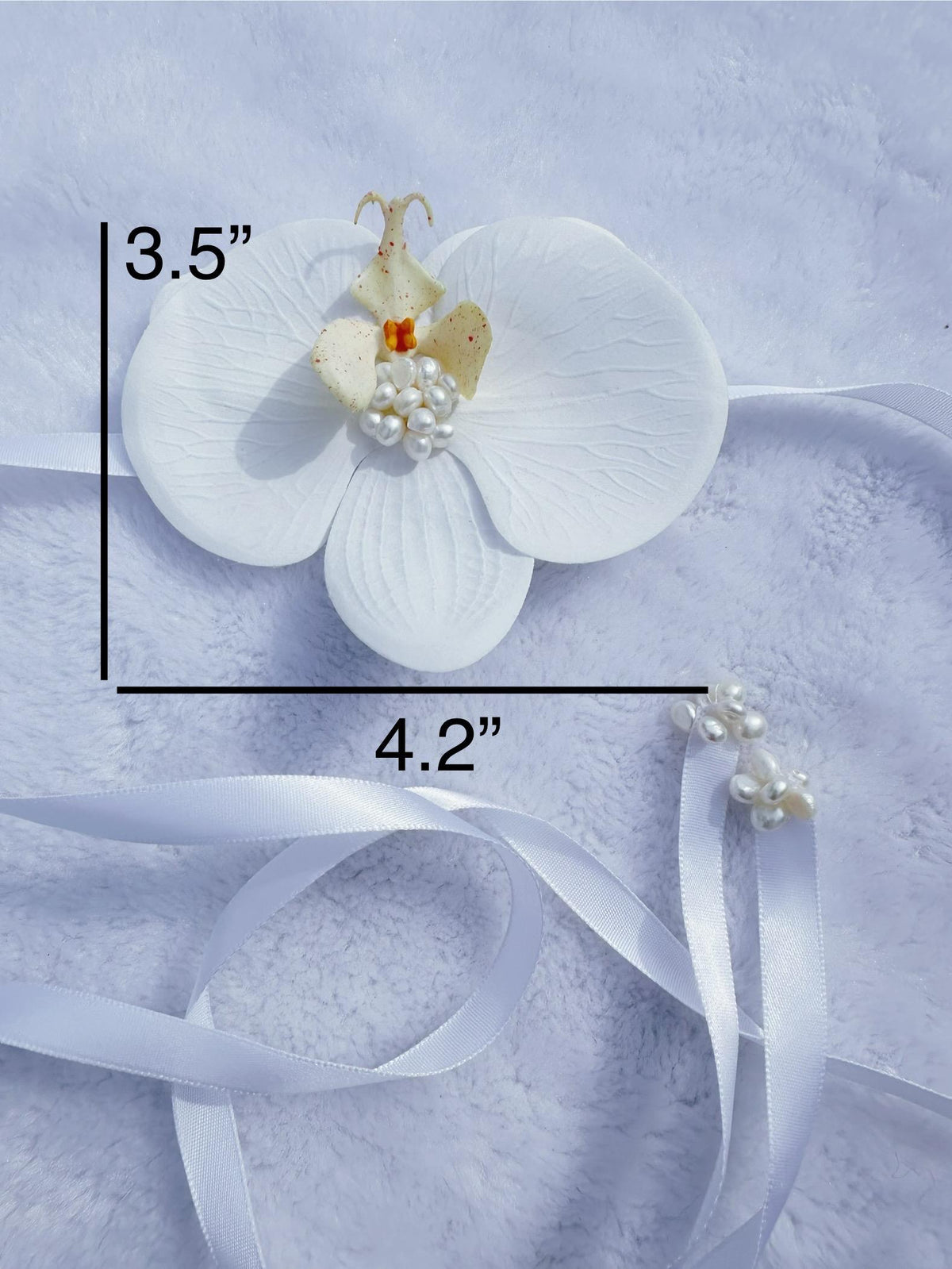 Handmade Ivory Orchid Choker: Gold Beads, Freshwater Pearl Ribbon