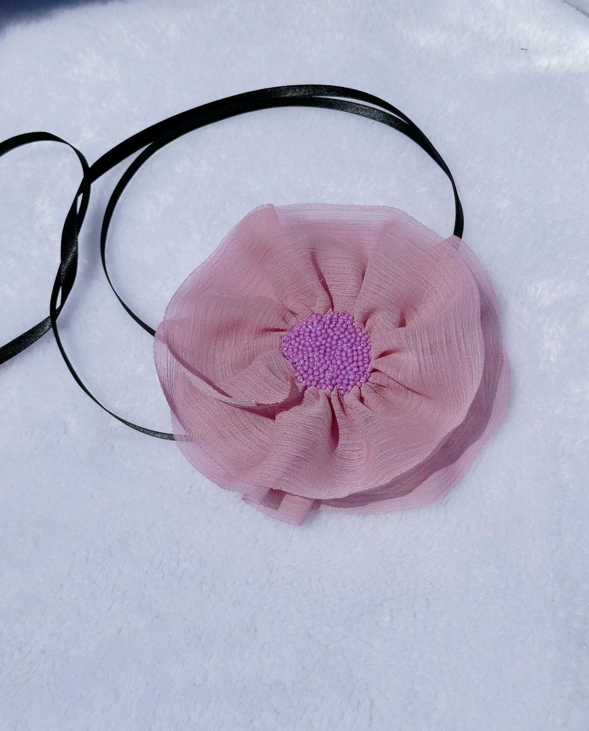 Handmade Red Ribbon Flower Choker, Vintage Necklace