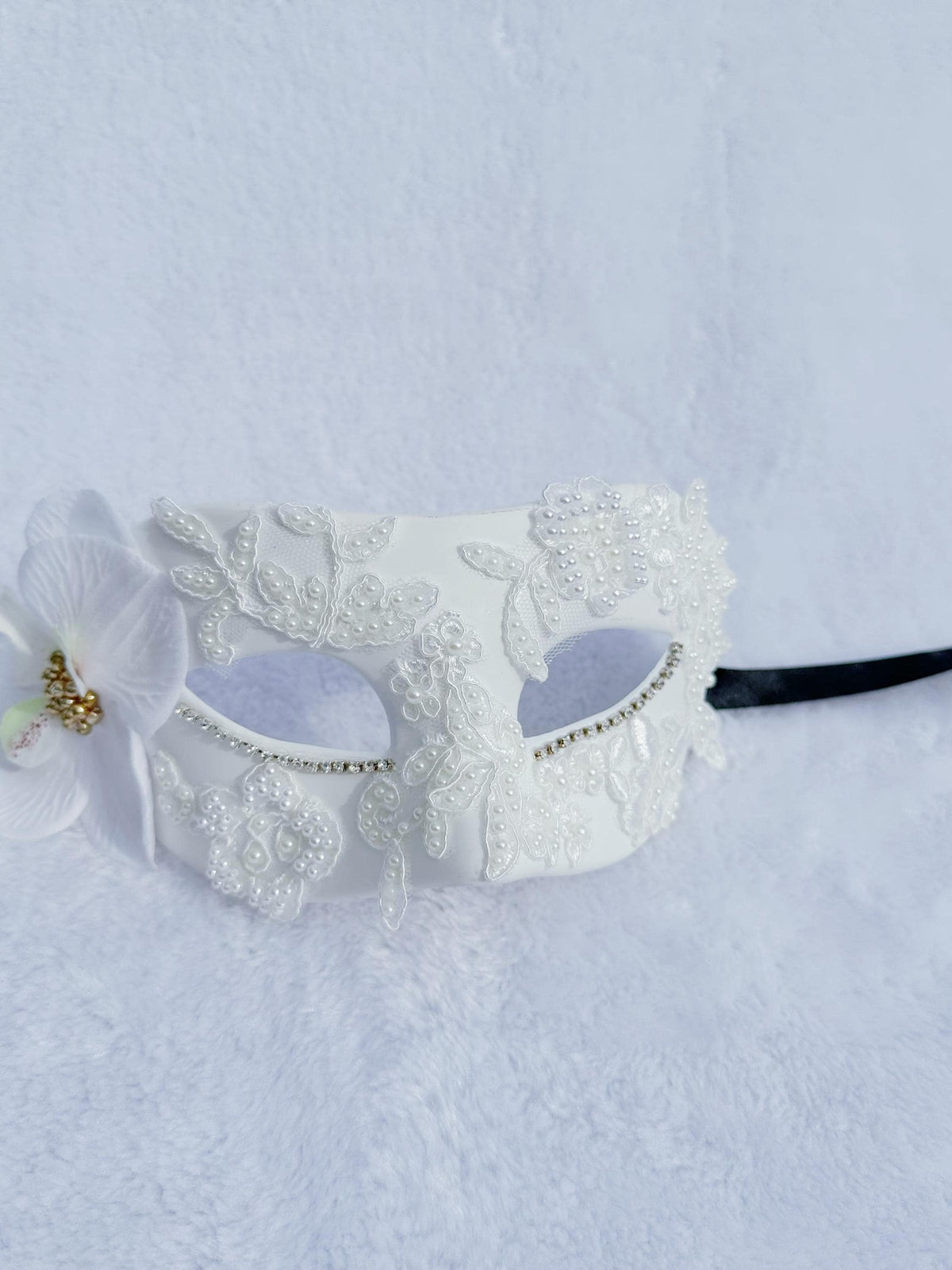 Lace Masquerade Mask: White Orchid Venetian Mask, Mardi Gras Ball (3.15"x7")