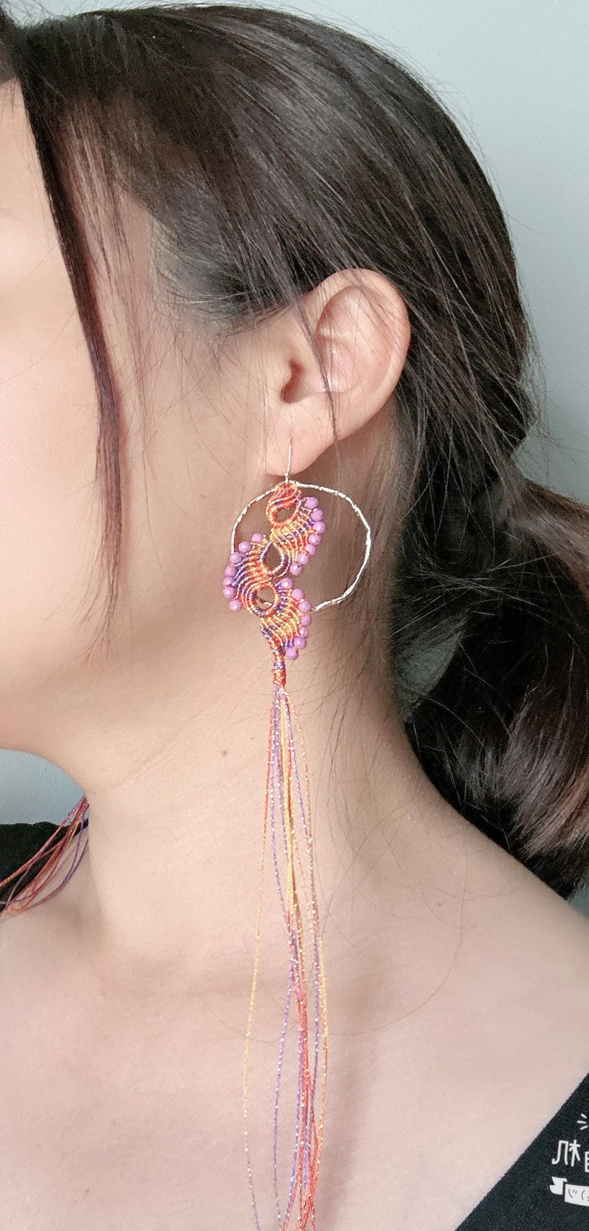 Handmade Macrame Earrings, Peacock Tail, Phosphosiderite Beads, Gold Plated Hooks