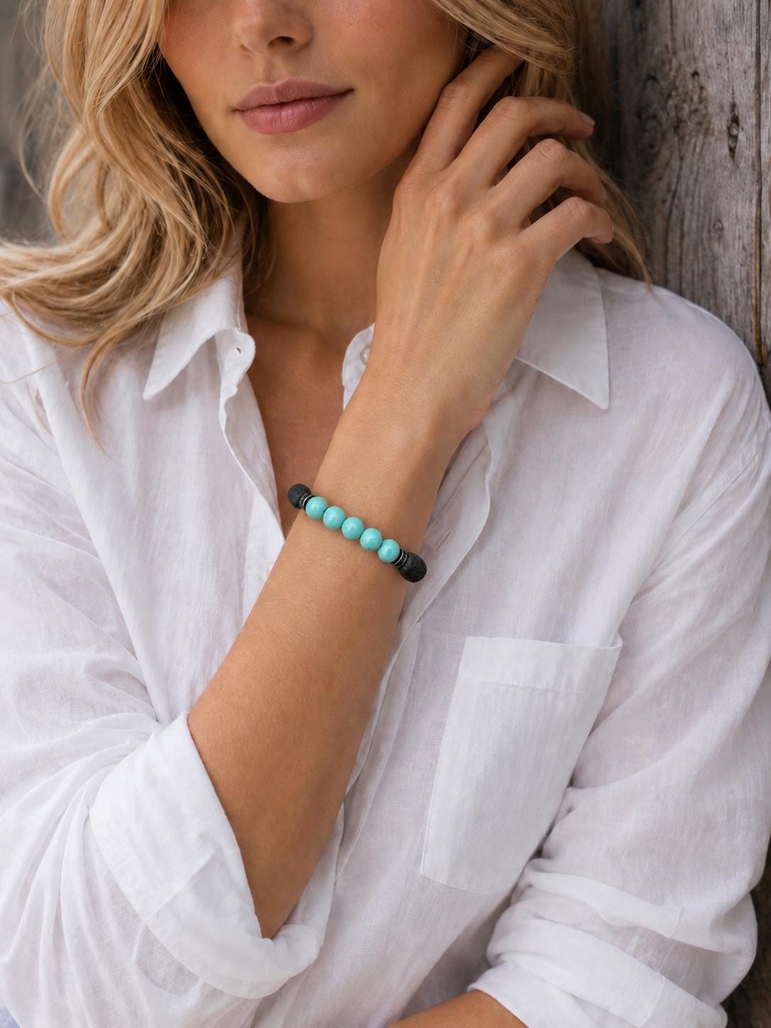 Gemstone Bracelet for HIM OR HER. Black Lava Stone & turquoise Bracelet ,Adjustable Natural Gemstone Bracelet