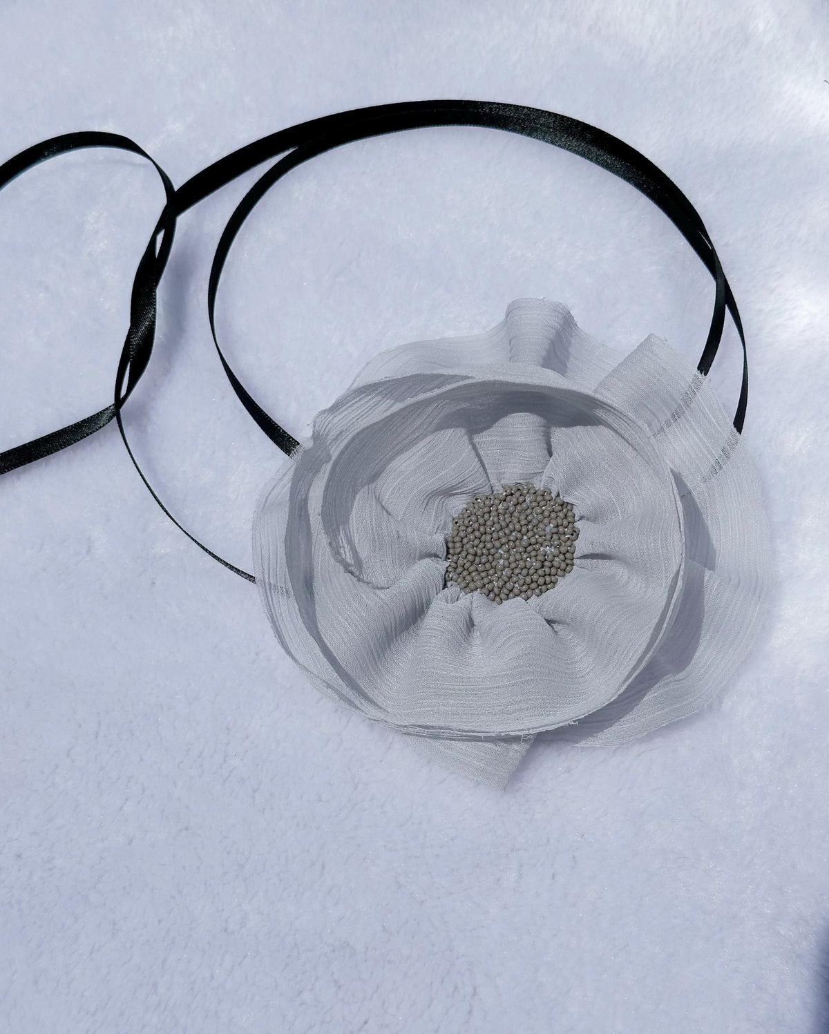 Handmade Red Ribbon Flower Choker, Vintage Necklace