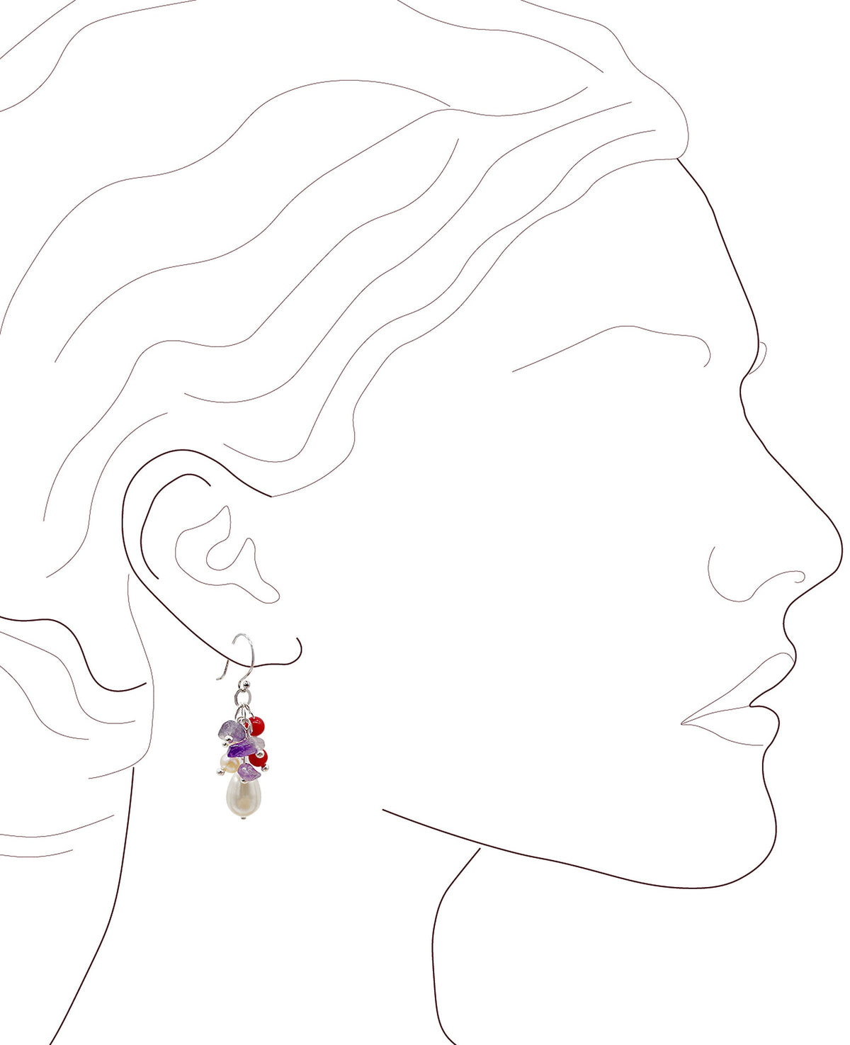 Dangle Earrings,  925 Sterling Silver  Hook with Swarovski pearls and red coral, Amethyst