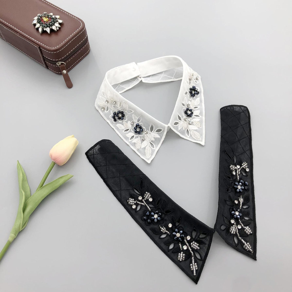 Beaded Black False Collar: Women's Fashion Lapel
