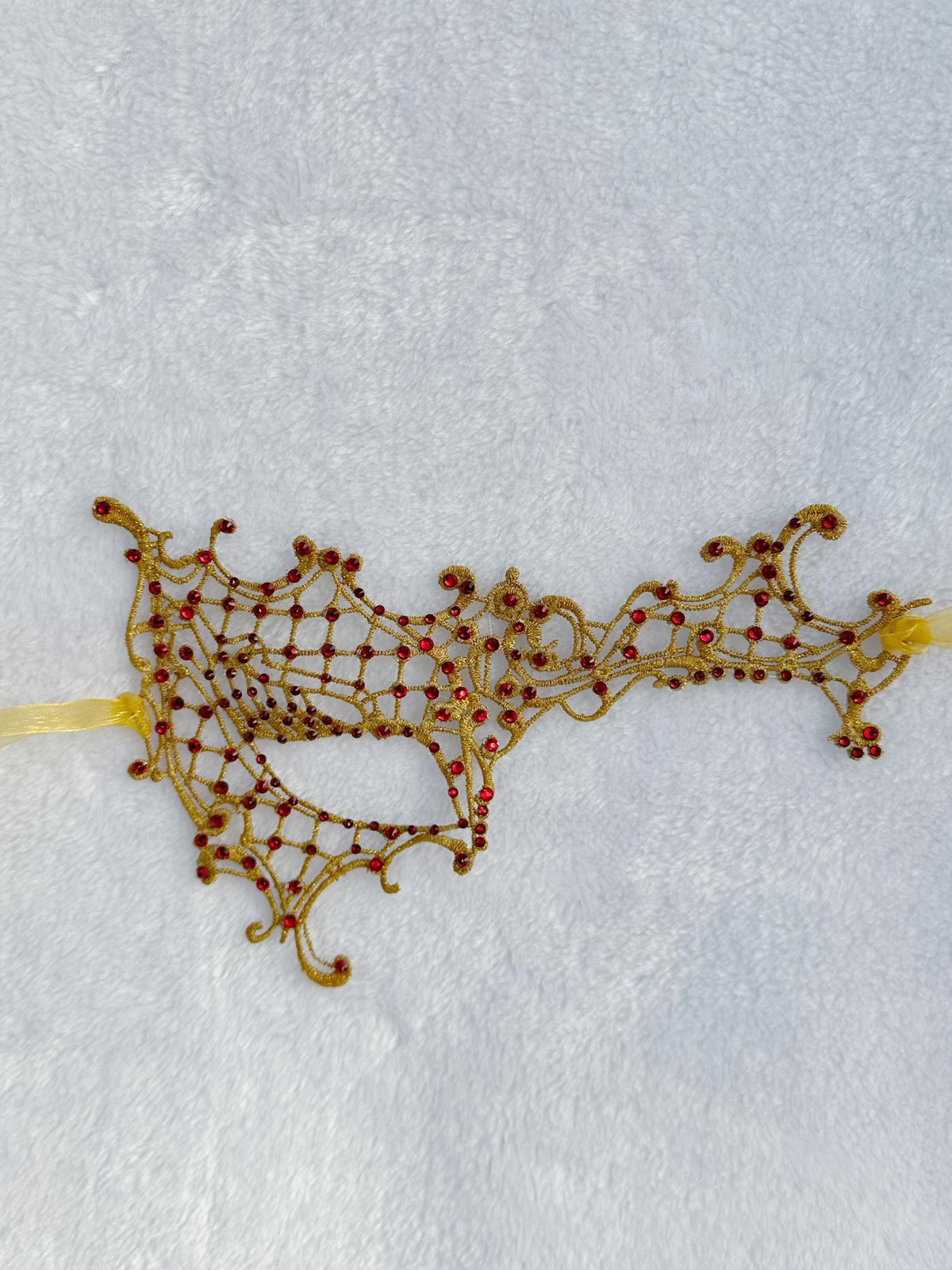 Lace Masquerade Mask with Red Rhinestones