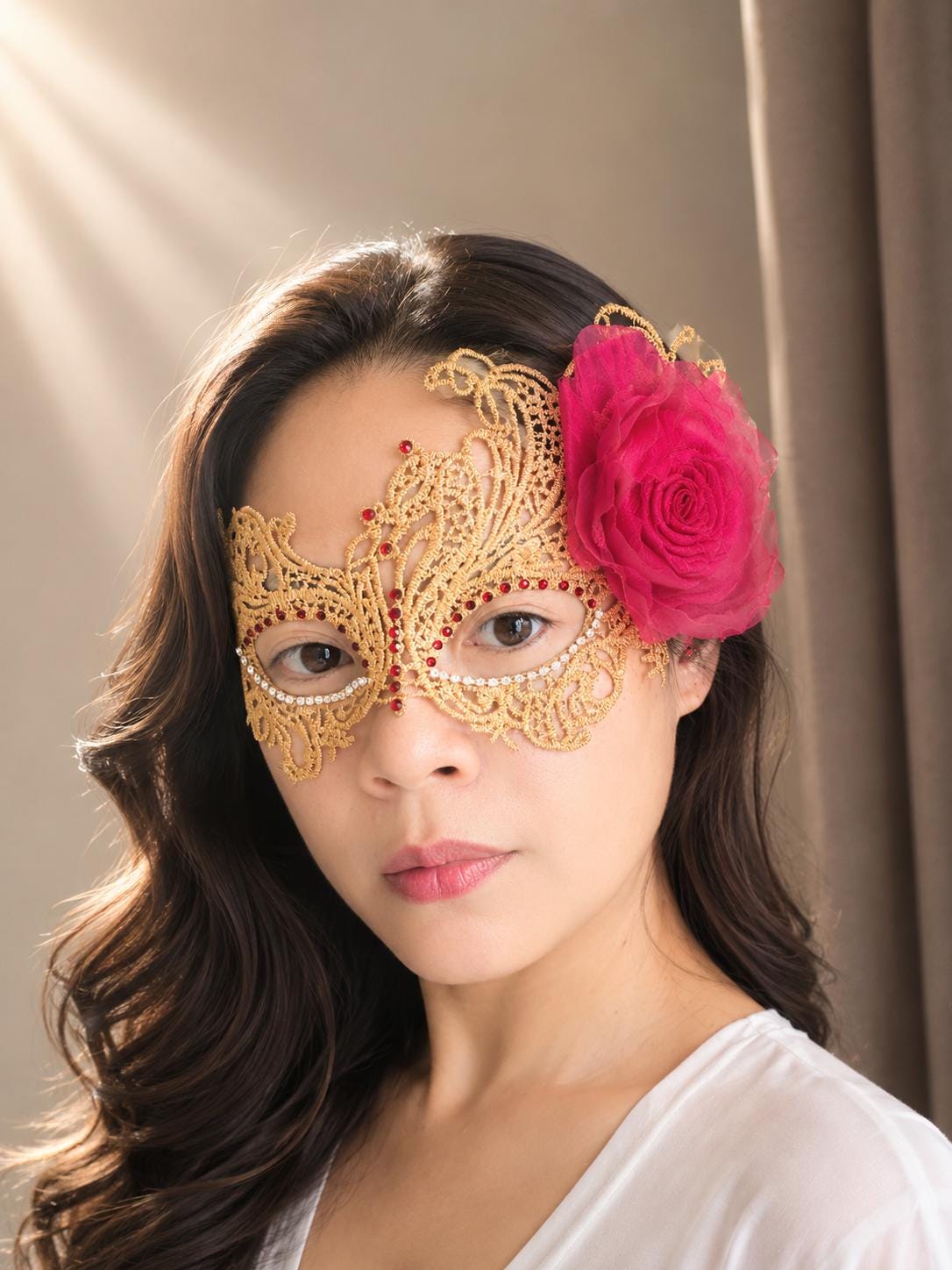 Lace Masquerade Mask with rhinestone and fabric flower,Masquerade Mask, Venetian Lace Eye Mask For Party Prom Ball Costume Mardi Gras