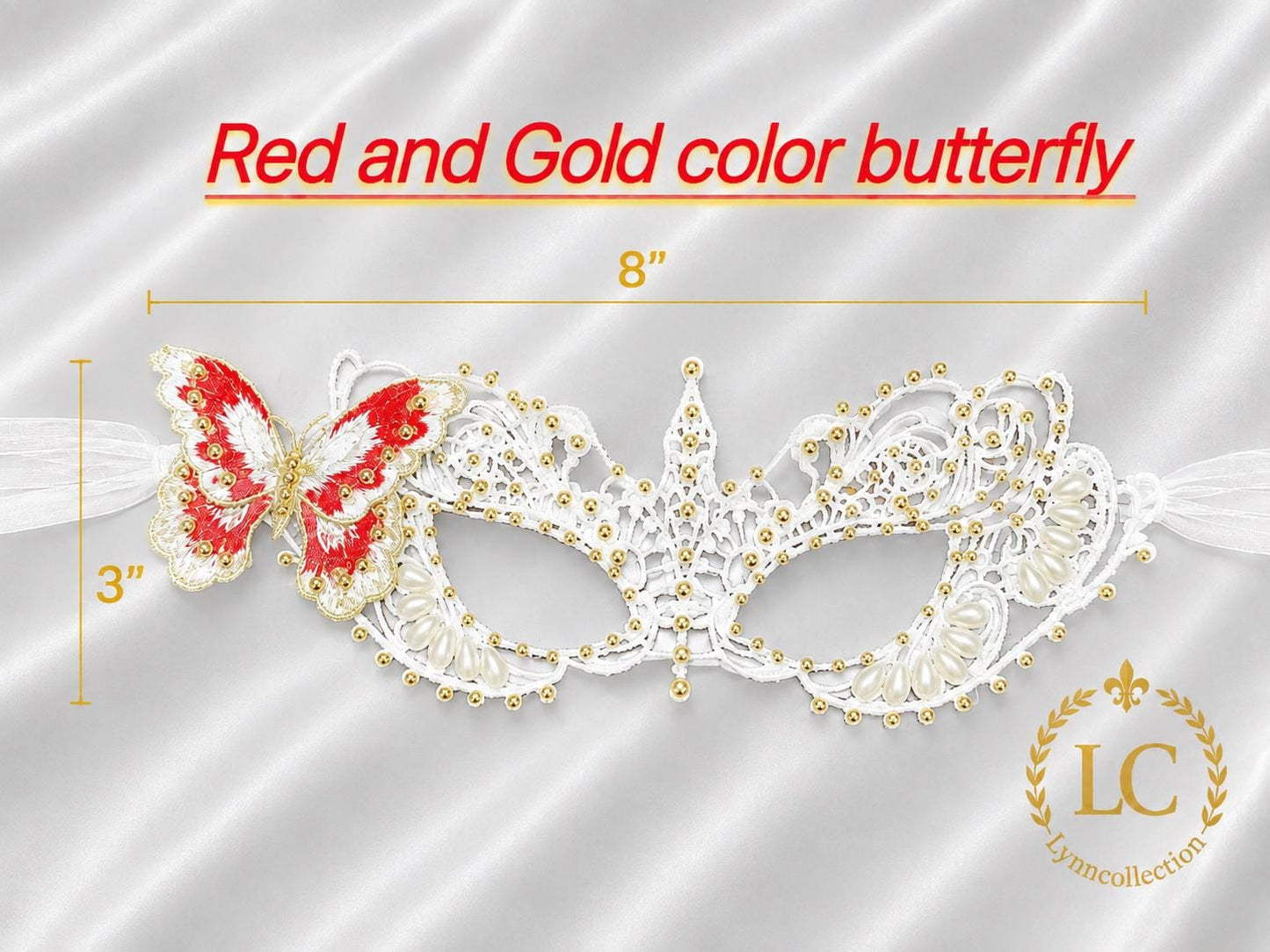 Embroidery butterfly Masquerade Mask, Women's Masquerade Mask, white Mask With gold resin beads and  Butterflies,Masquerade Ball Mask