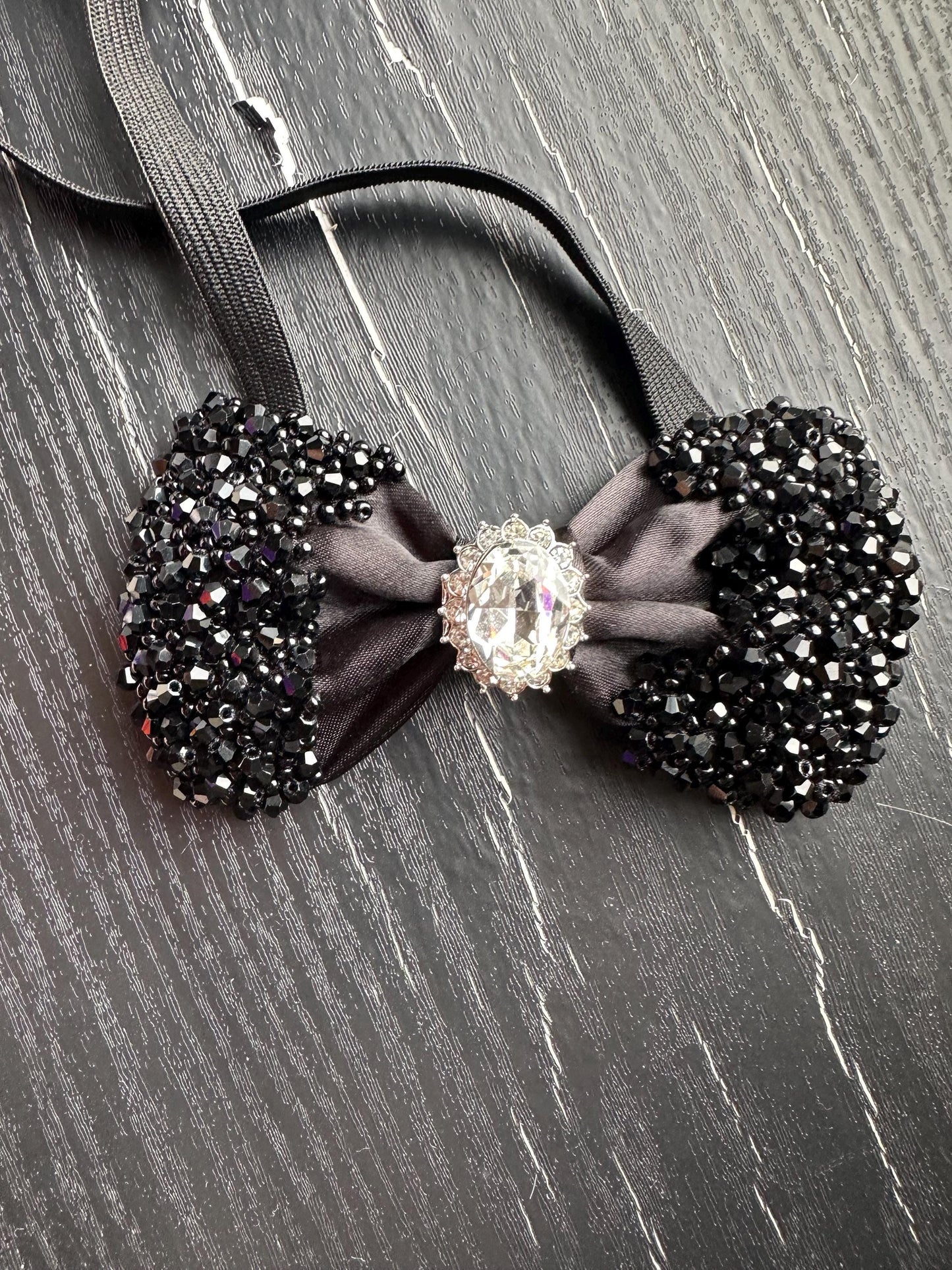 Handmade Black Crystal Bow Tie, Rhinestone Bow tie, Elegant Formal Neckwear, Wedding Groom Bow Tie ,Statement Fashion Accessory