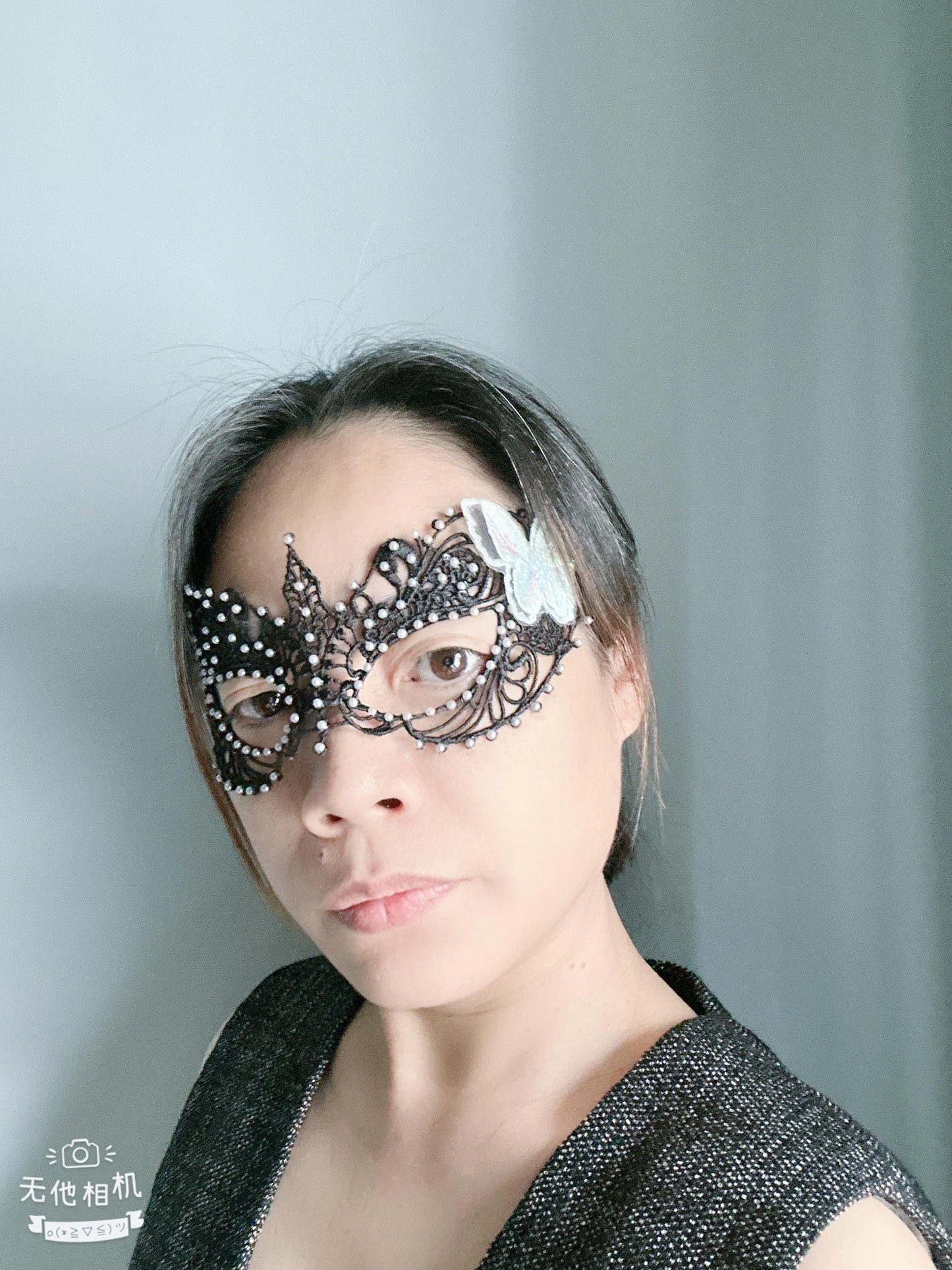 Black Lace masquerade Mask,with white resin beads, butterfly, Masquerade Party Mask,Vintage Venetian Face Mask for Halloween