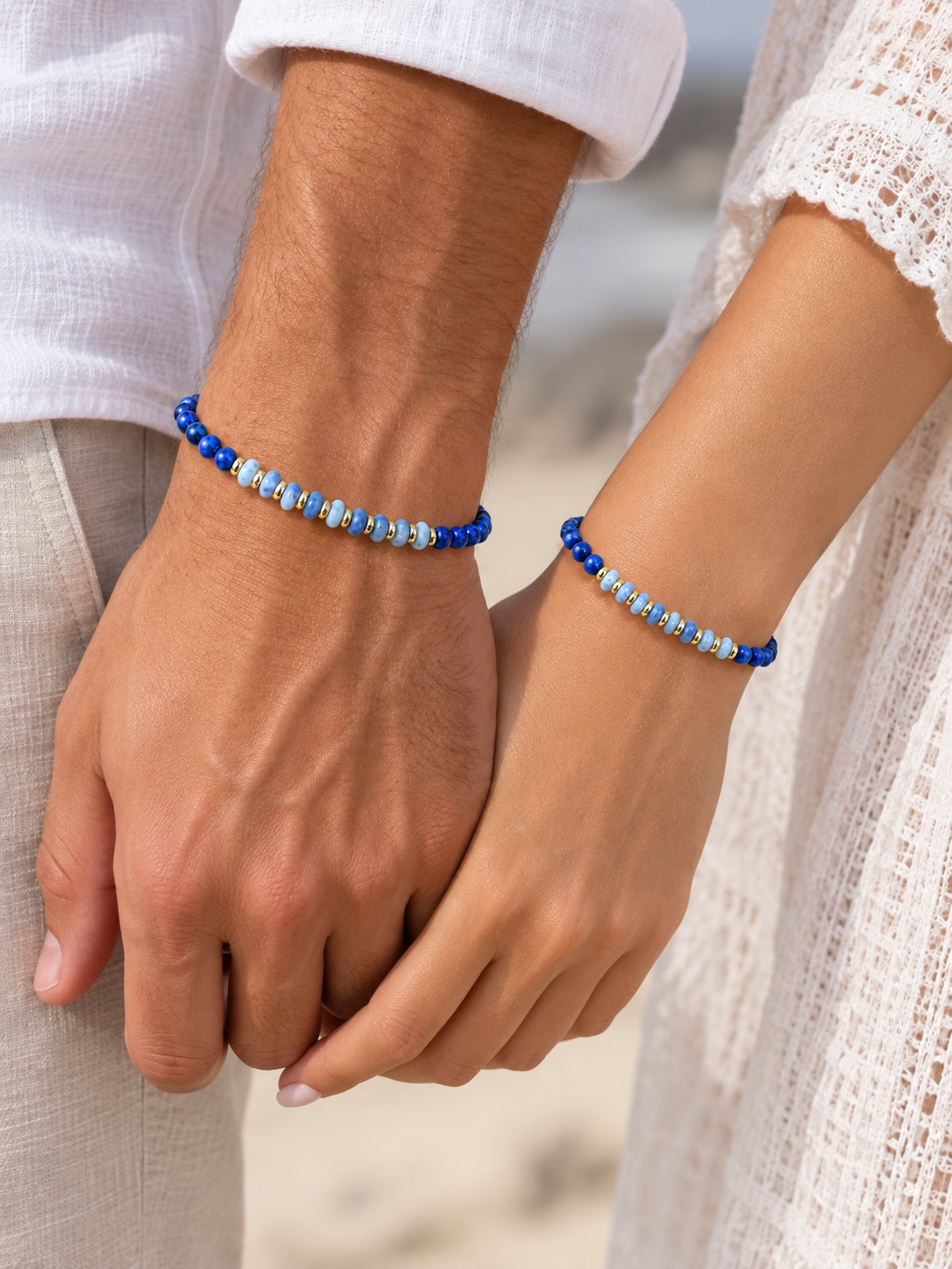 Handmade Bracelet for HIM OR HER. Made with 3mm lapis lazuli, 14K Gold Plated Spacer Beads, 2x3mm Blue and white Sodalite. Adjustable knotted Cord