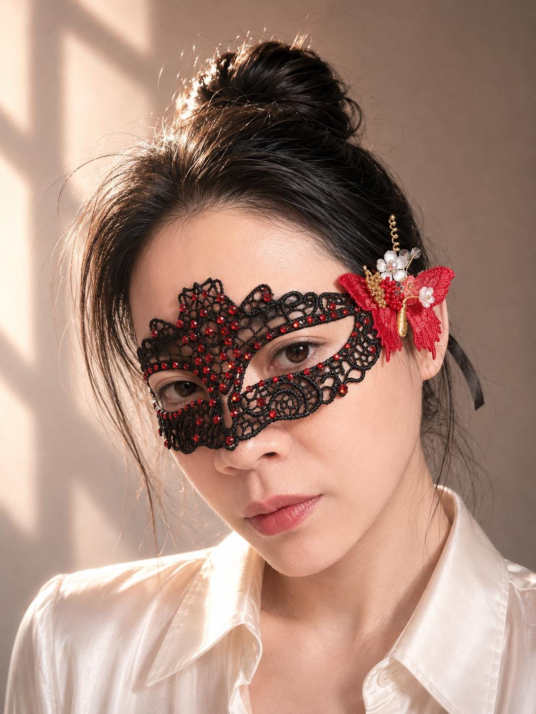 Luxury Handmade Butterfly Masquerade Mask, Red Rhinestone Venetian Mask, Fairy Ball Mask, Costume Party Gift for Women