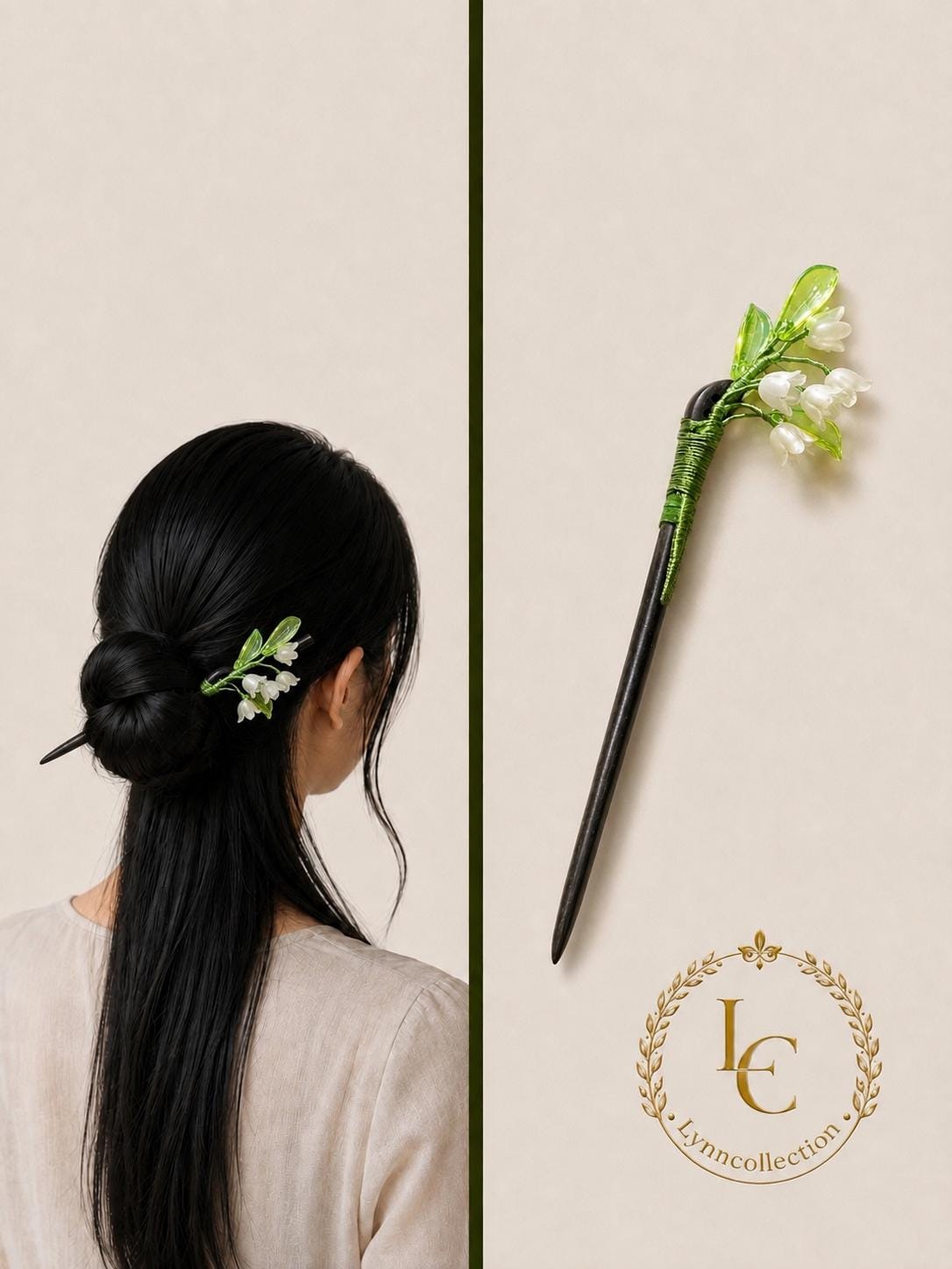 Vintage Hair Stick, lily of the valley Hairpin, Ancient Style Costume Handmade wooden Hair Accessory