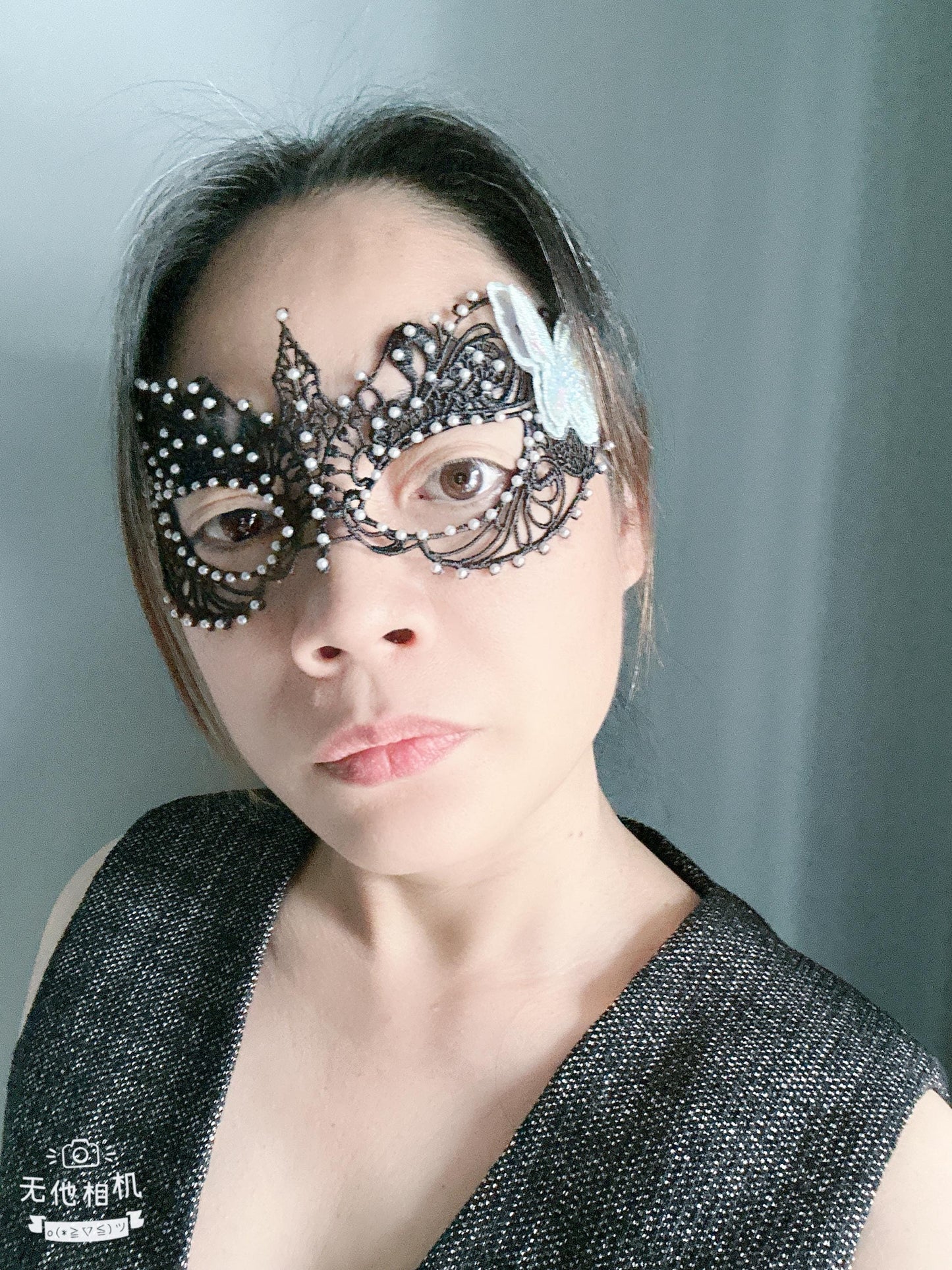 Black Lace masquerade Mask,with white resin beads, butterfly, Masquerade Party Mask,Vintage Venetian Face Mask for Halloween