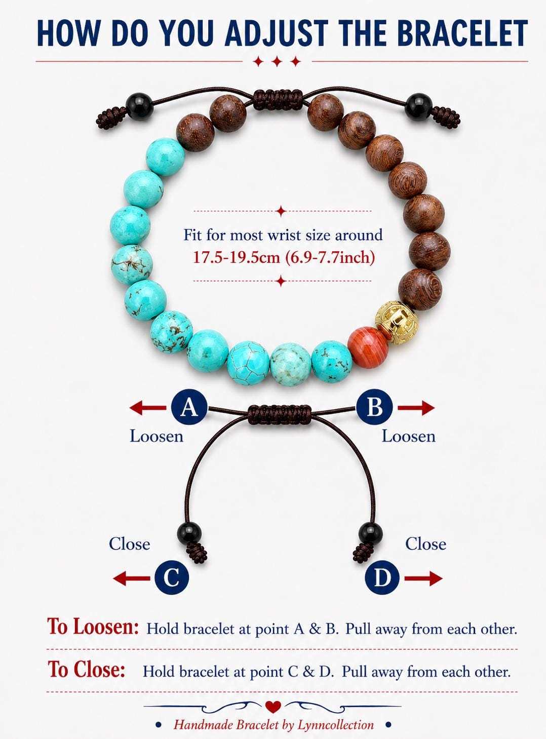 Beaded Bracelet , 8mm turquoise, sandalwood made Bracelet – adjustable Knotted Bracelet for HIM & HER.