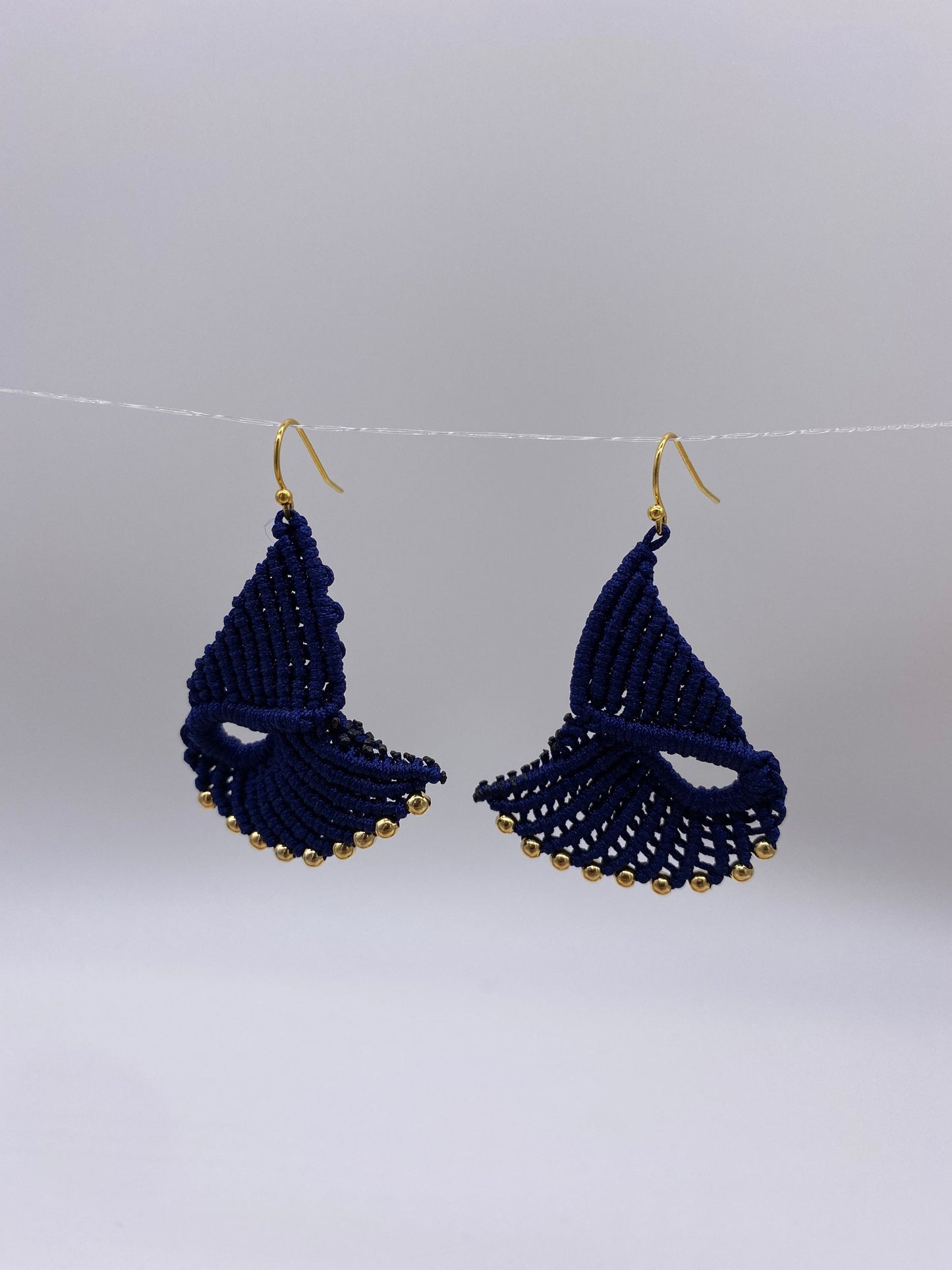 Navy Macrame Dangle Earrings: Bohemian Tribal Jewelry