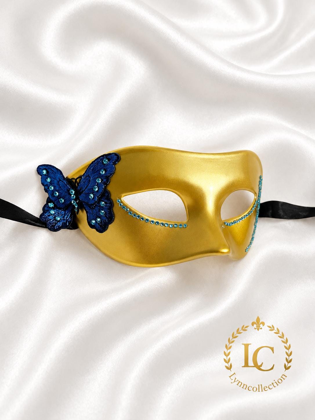 Blue Rhinestone Masquerade Mask: Butterfly Venetian Costume Ball Mask