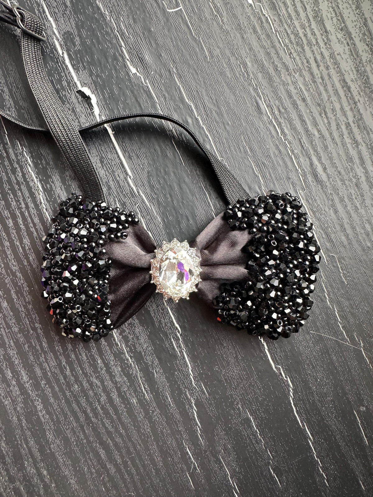 Handmade Black Crystal Bow Tie, Rhinestone Bow tie, Elegant Formal Neckwear, Wedding Groom Bow Tie ,Statement Fashion Accessory