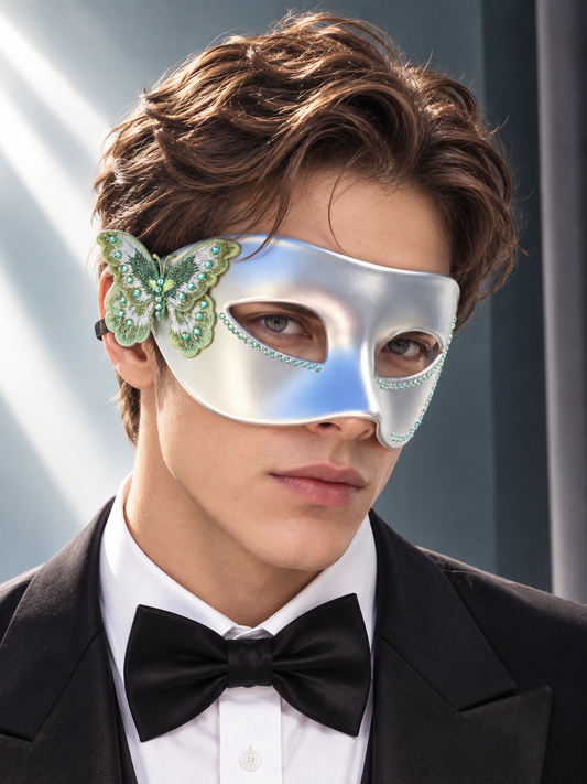 Masquerade mask for men and women, Green Rhinestone Masquerade Mask: Venetian Style Mardi Gras Ball