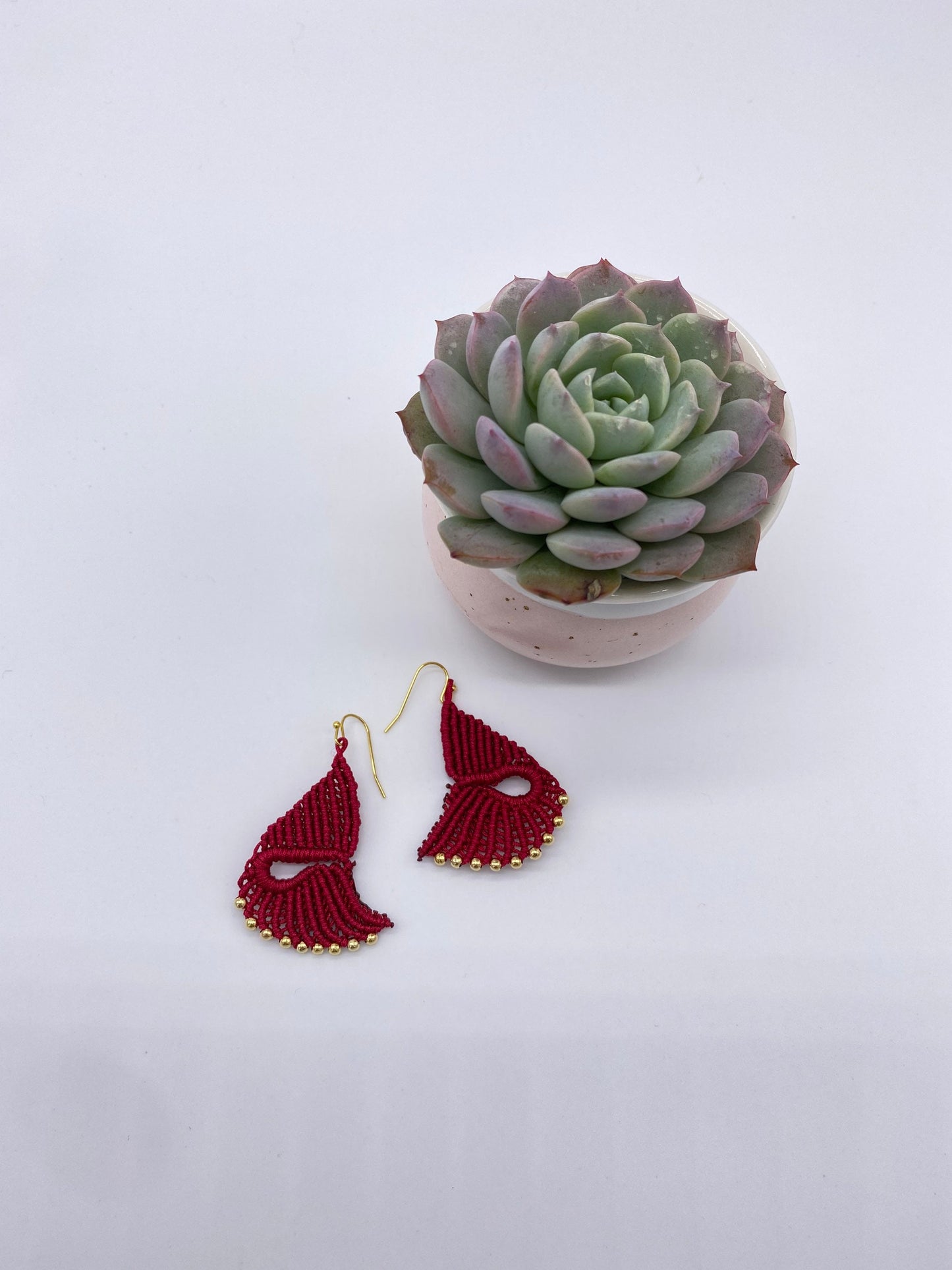 Red Macrame Dangle Earrings: Bohemian Tribal Jewelry