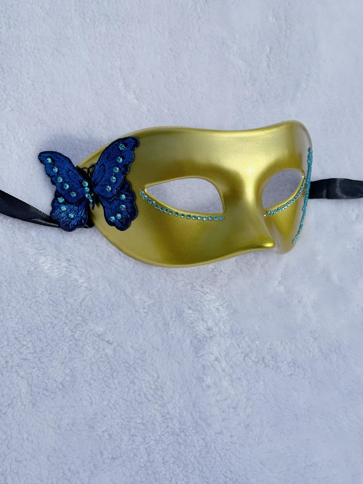 Blue Rhinestone Masquerade Mask: Butterfly Venetian Costume Ball Mask