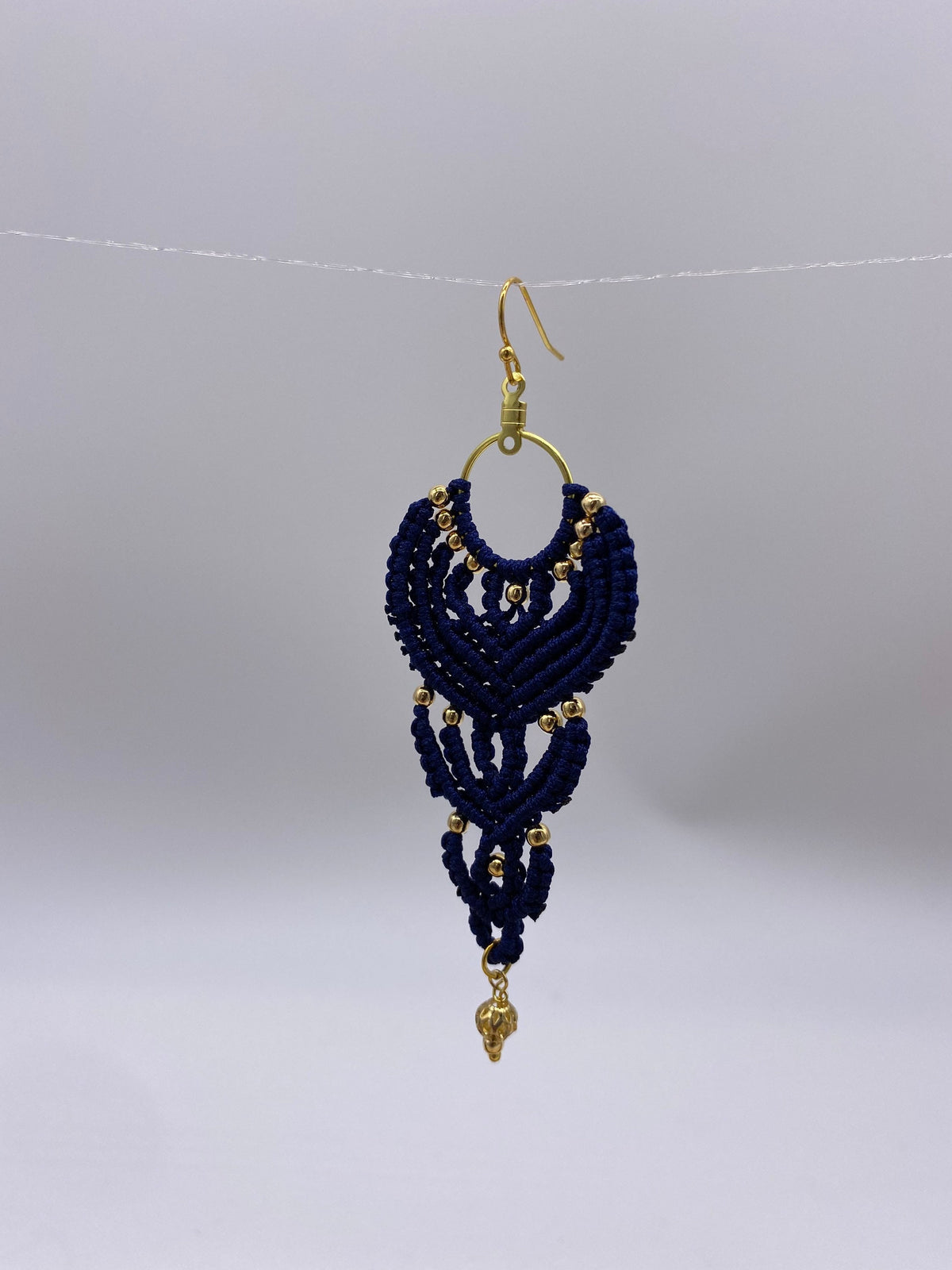 Navy Macrame Dangle Earrings: Bohemian Tribal Jewelry