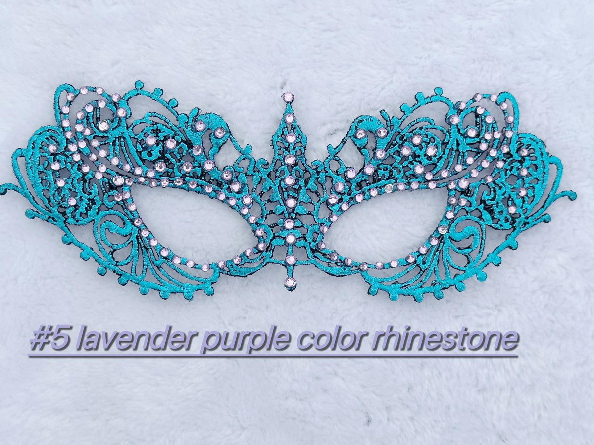 Turquoise Color Masquerade Mask, Rhinestone Venetian Eye Mask, Lace Costume Mask, Mardi Gras, Carnival, Prom, Halloween
