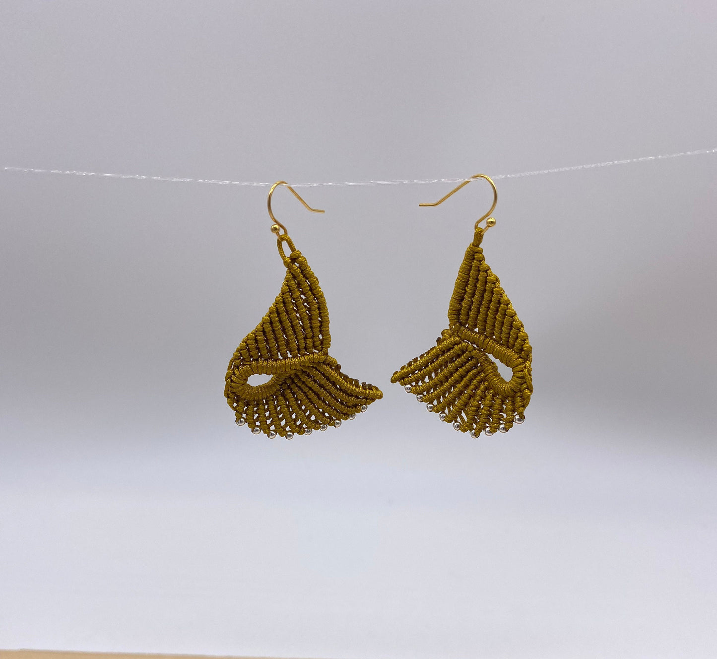 Gold Macrame Dangle Earrings: Bohemian Tribal Jewelry