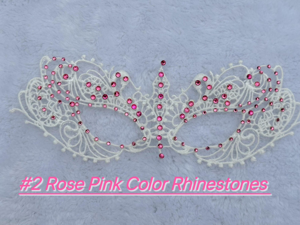 White Lace Masquerade Mask with Crystal Rhinestones, Venetian Eye Mask, Mardi Gras Mask, Wedding, Prom, Halloween Costume