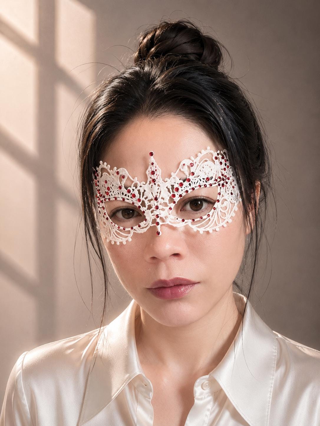 White Lace Masquerade Mask with Crystal Rhinestones, Venetian Eye Mask, Mardi Gras Mask, Wedding, Prom, Halloween Costume