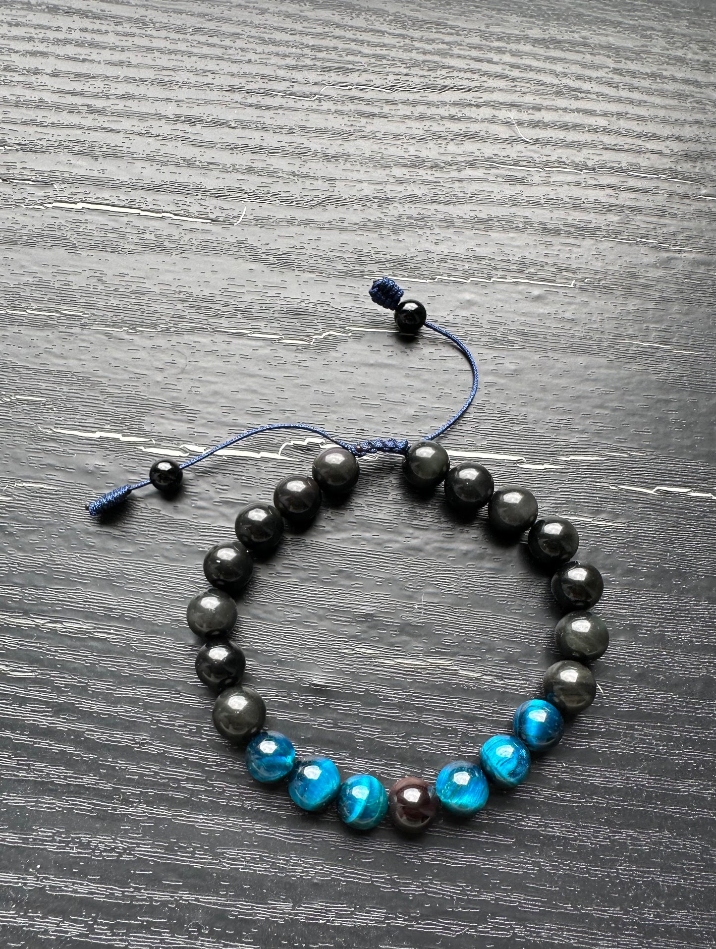 Bracelet For Men Natural Stone Beads 8mm obsidian Bracelet with Blue Eye Stretch Bracelets Adjustable Bracelet for Men