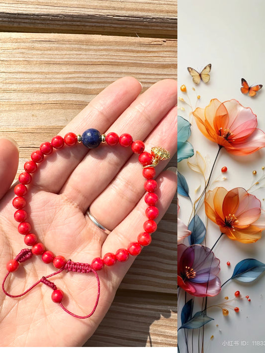 6mm coral Handmade Bracelet, Women bracelet